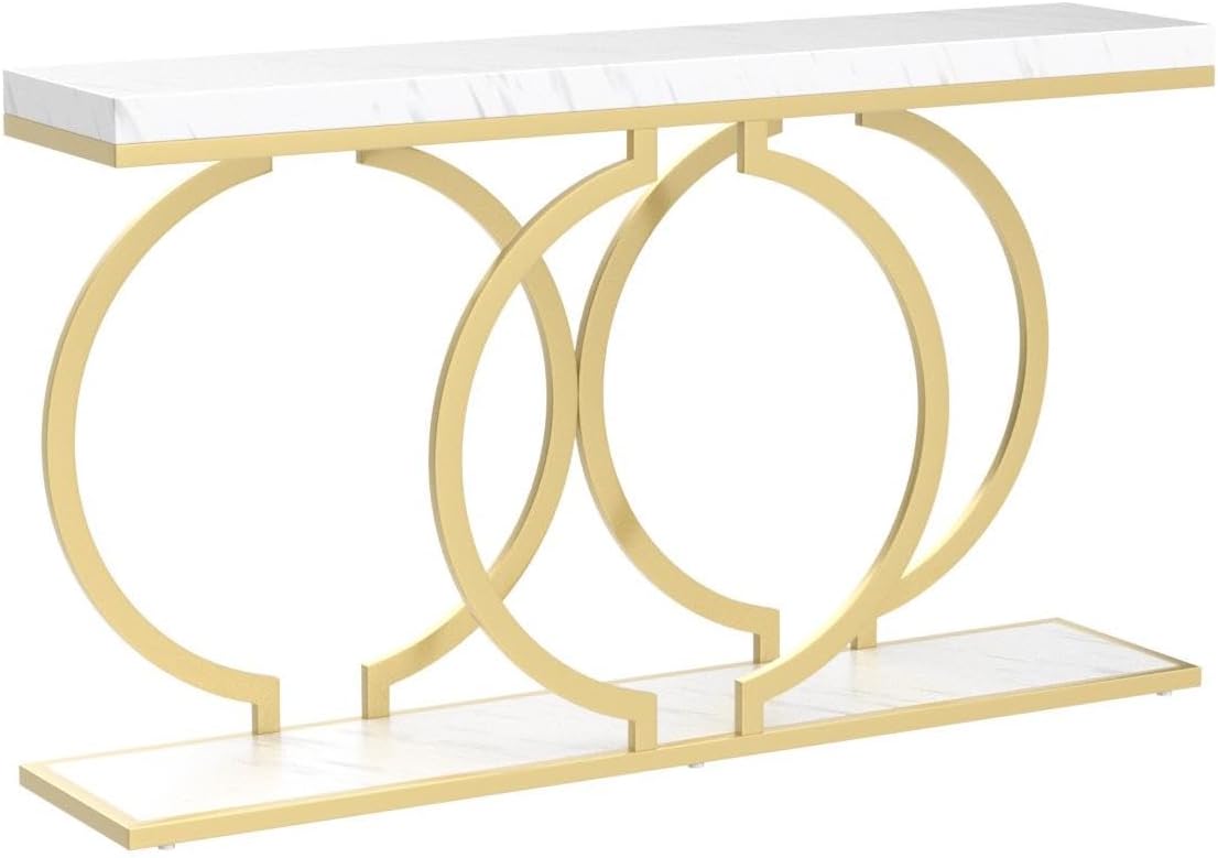 Modern Weiß und Gold Konsolentisch - Faux Marmor Sofa Tisch