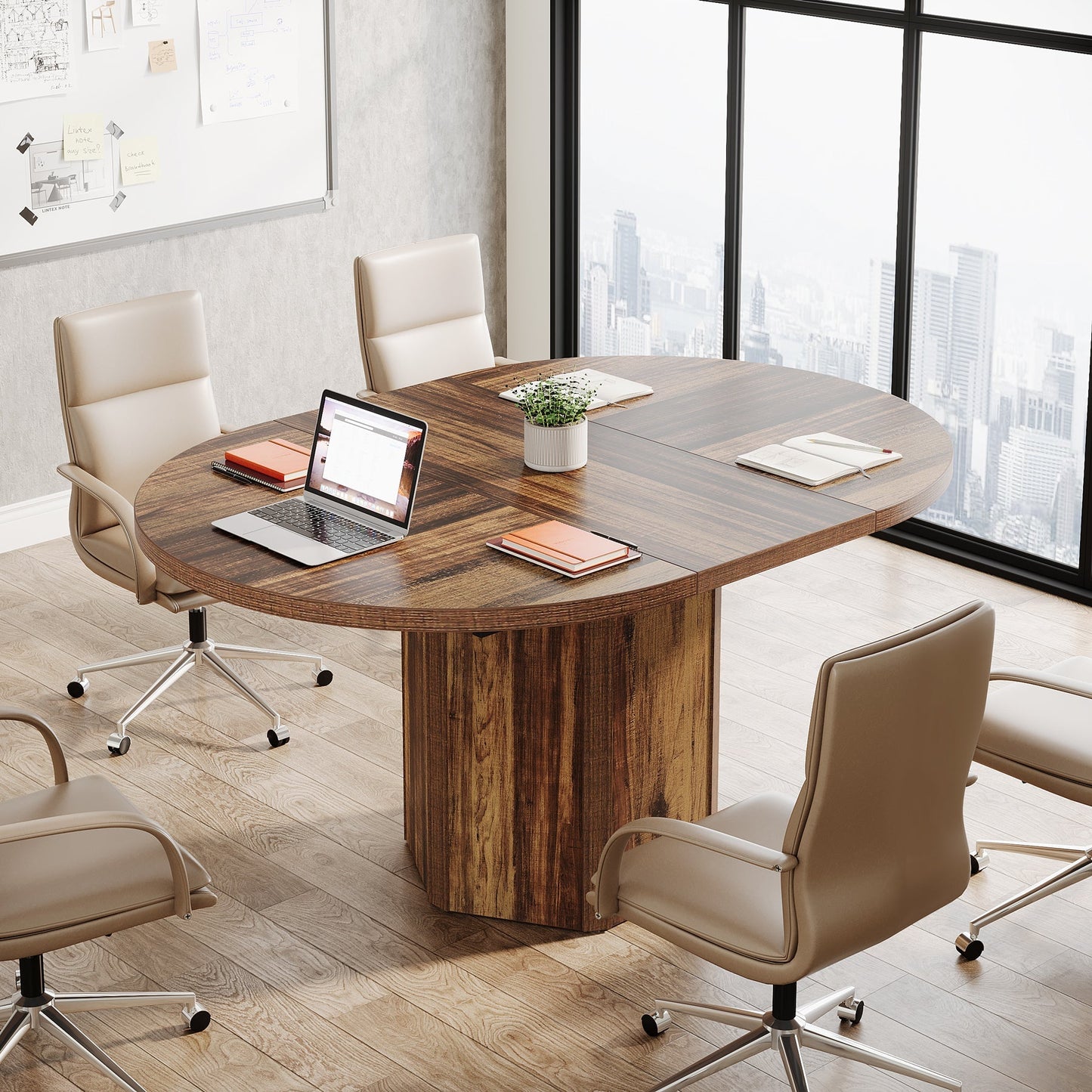 55" Conference Table, Oval Rustic Meeting Table For 6 People Tribesigns