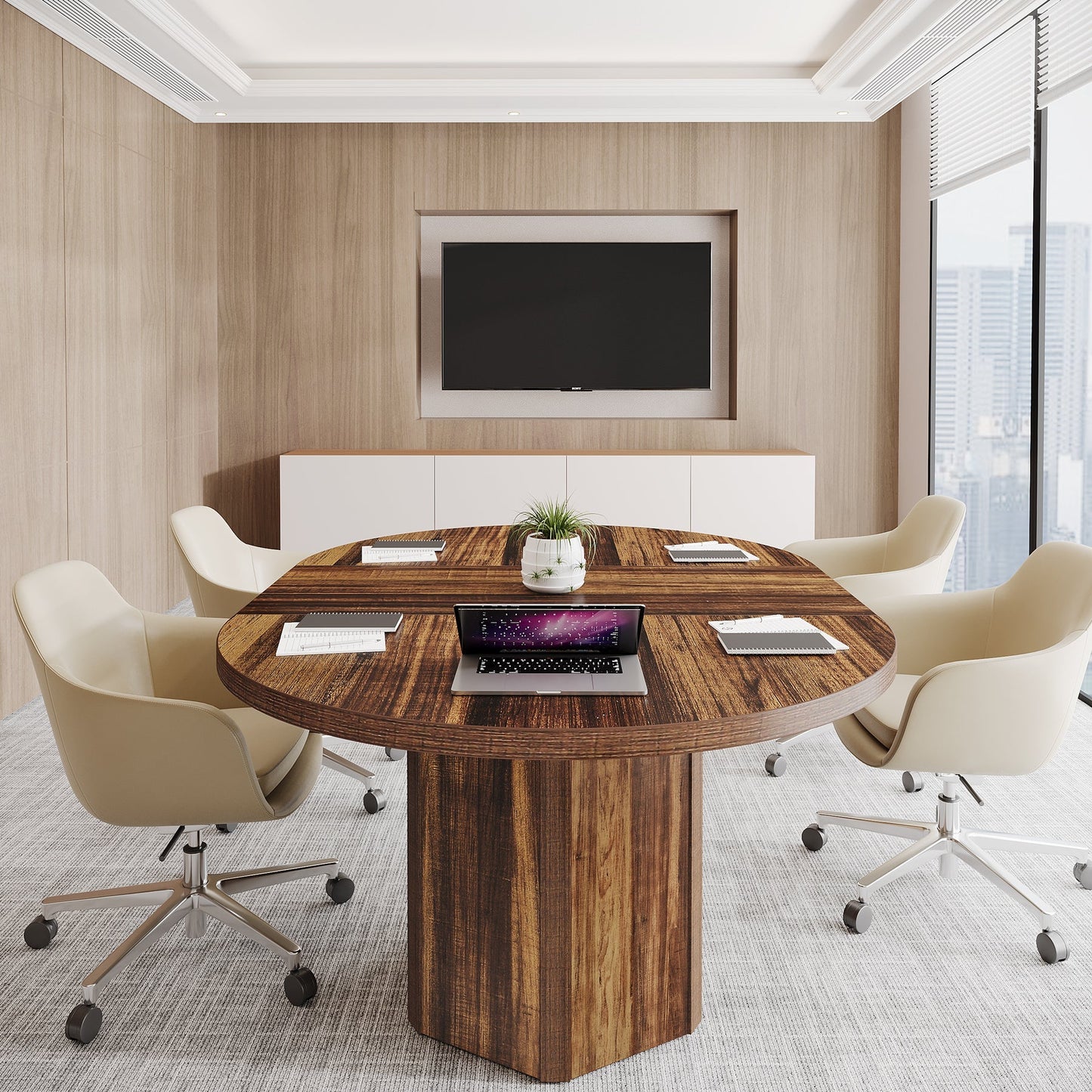 55" Conference Table, Oval Rustic Meeting Table For 6 People Tribesigns