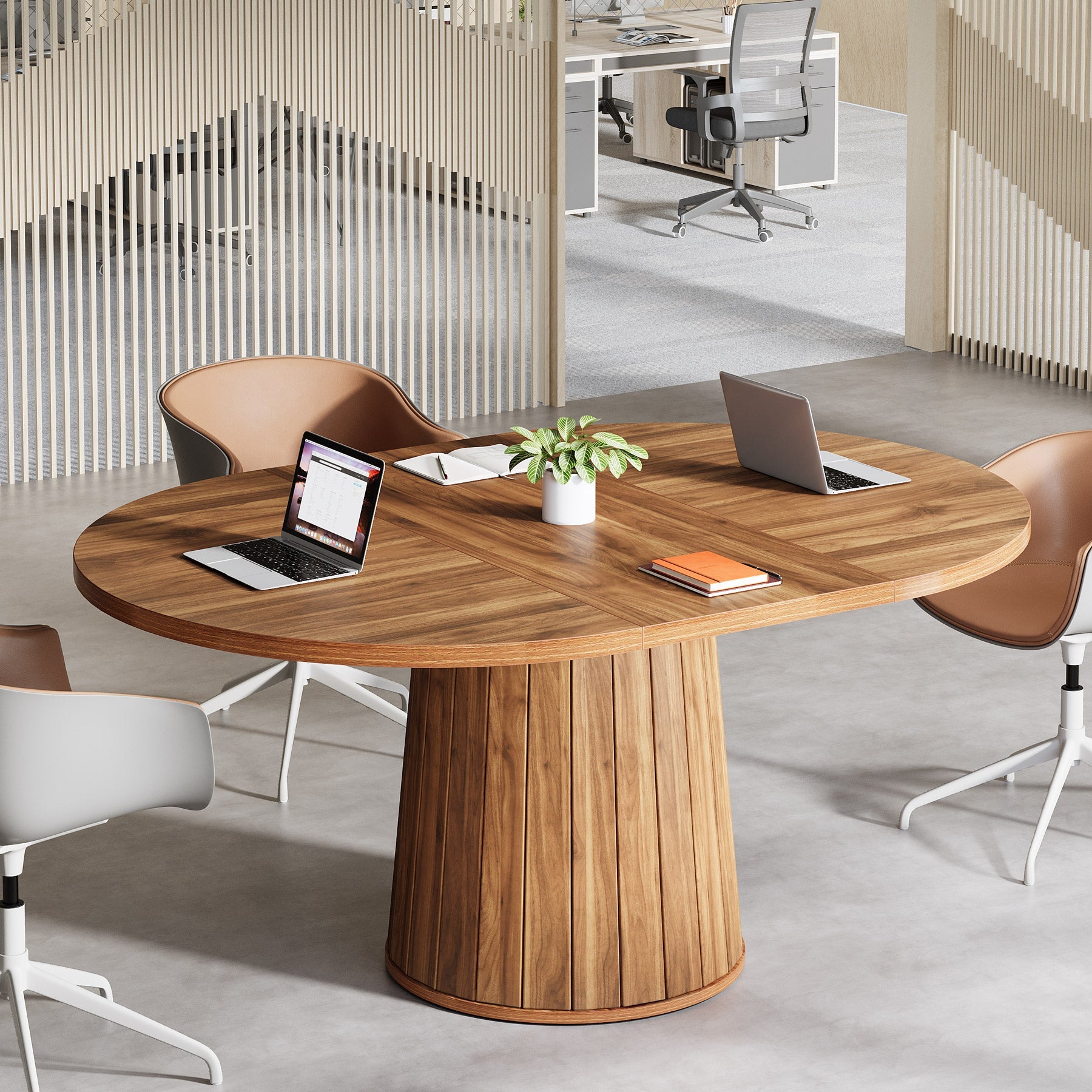 140cm ovaler Besprechungstisch, Konferenztisch aus Holz für 6 Personen