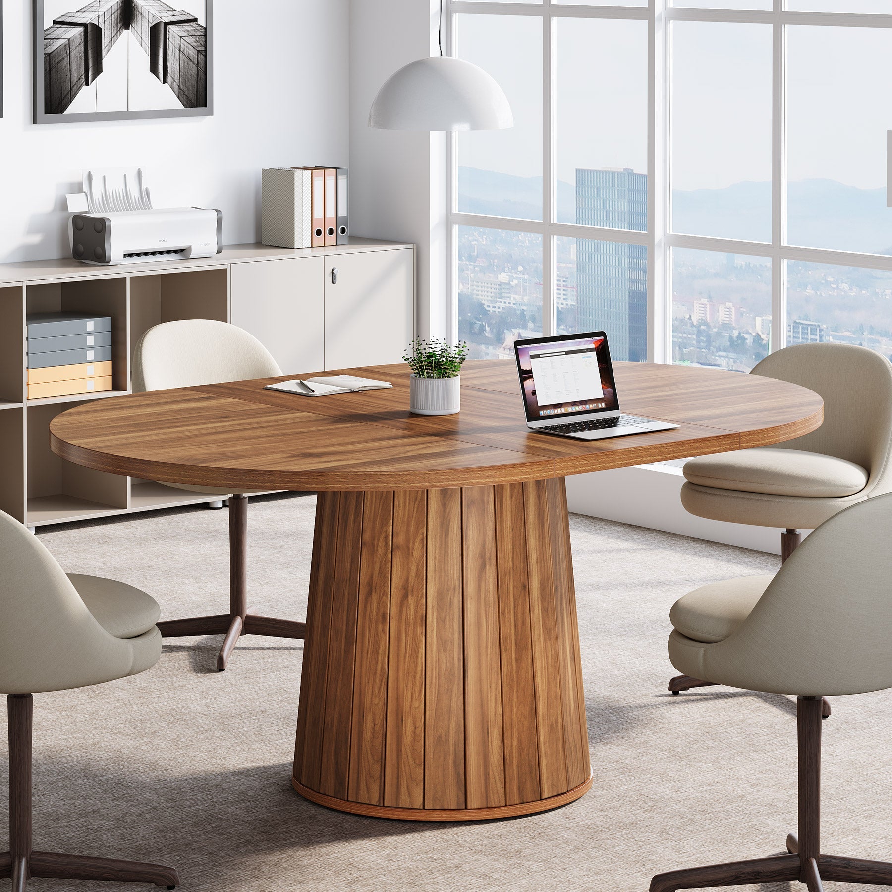 140cm ovaler Besprechungstisch, Konferenztisch aus Holz für 6 Personen