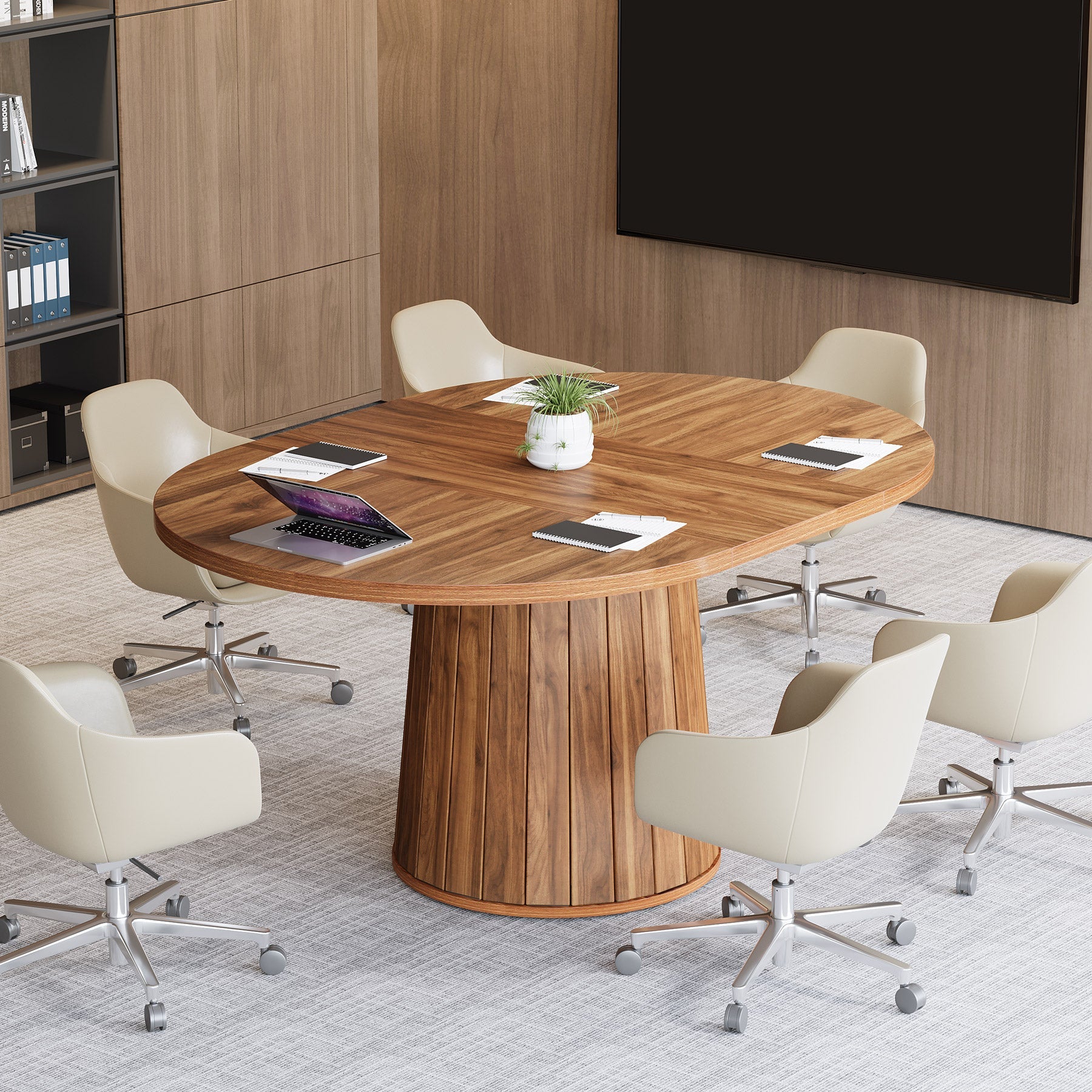140cm ovaler Besprechungstisch, Konferenztisch aus Holz für 6 Personen
