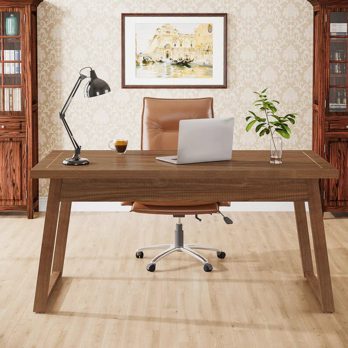 140 cm Computertisch aus Holz, Mid-Century Modern Arbeitstisch mit Schublade