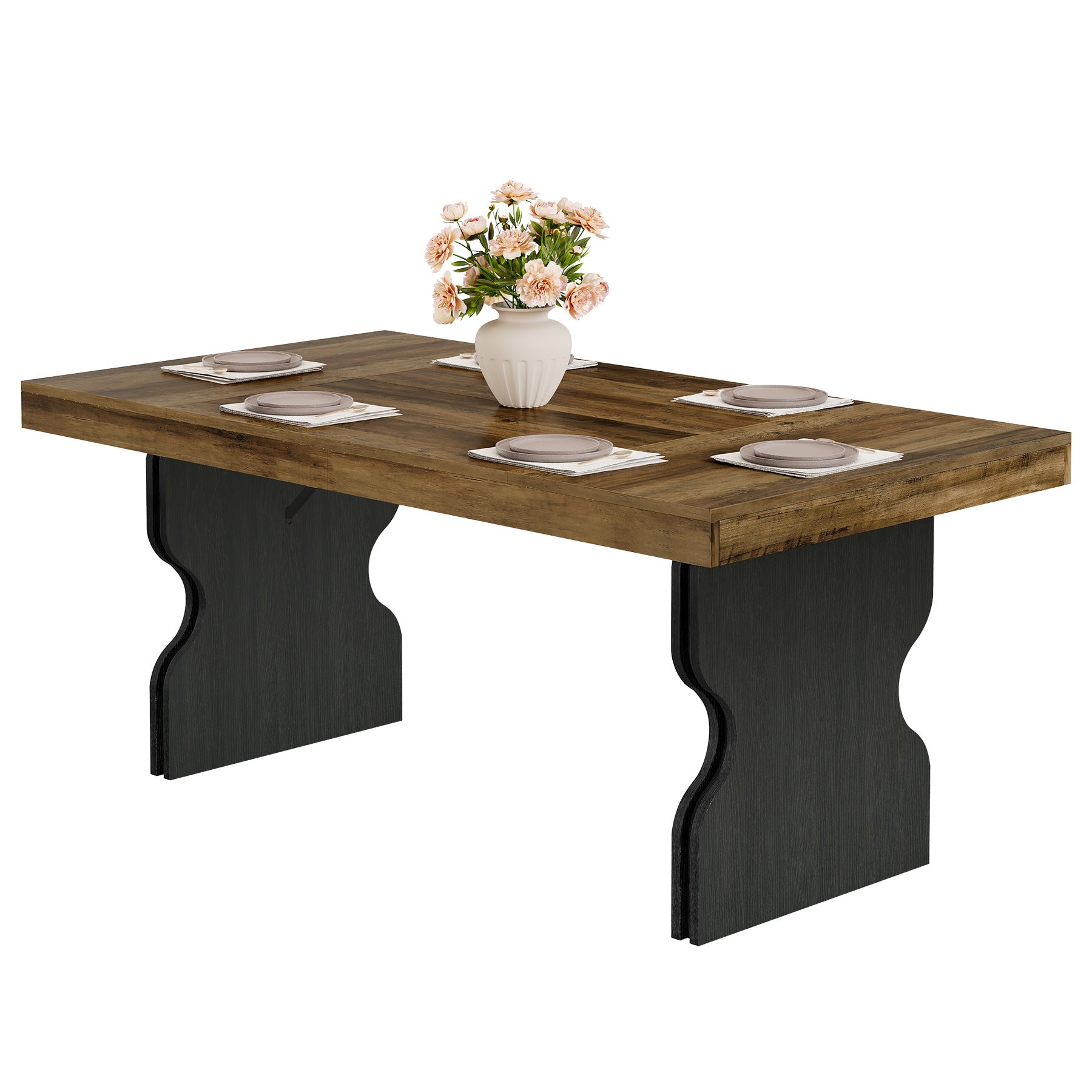 160 cm Landhaus-Schreibtisch - Bürotisch mit Sanduhr-Beinen in Braun & Schwarz