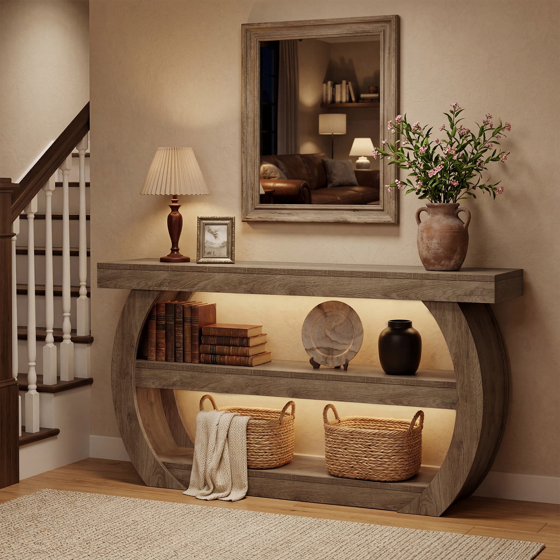 Tribesigns Konsolentisch im Landhausstil 160 cm, 3-stöckiger Flurtisch aus Holz mit Ablage