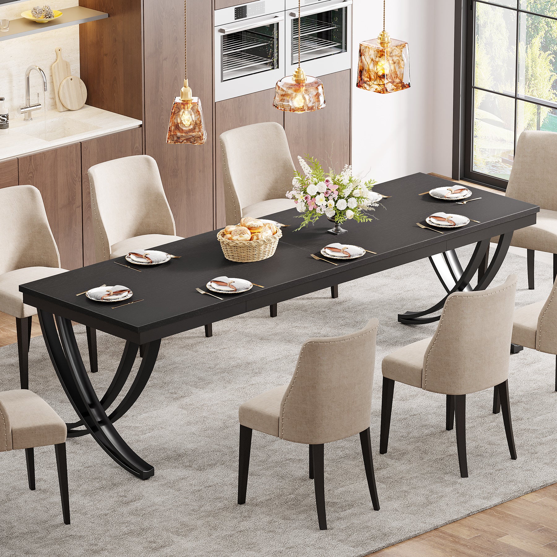 6-8 Personen industriell-Design Esstisch, 200 cm Tisch Wohnzimmer, rechteckiger Küchentisch