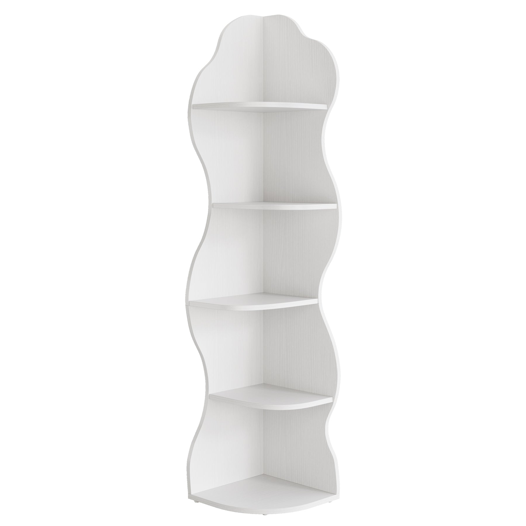 Eckregal 5 Ebenen, Modernes Bücherregal für Ecke, Geschwungenes Design, Hohes Standregal für Wohnzimmer