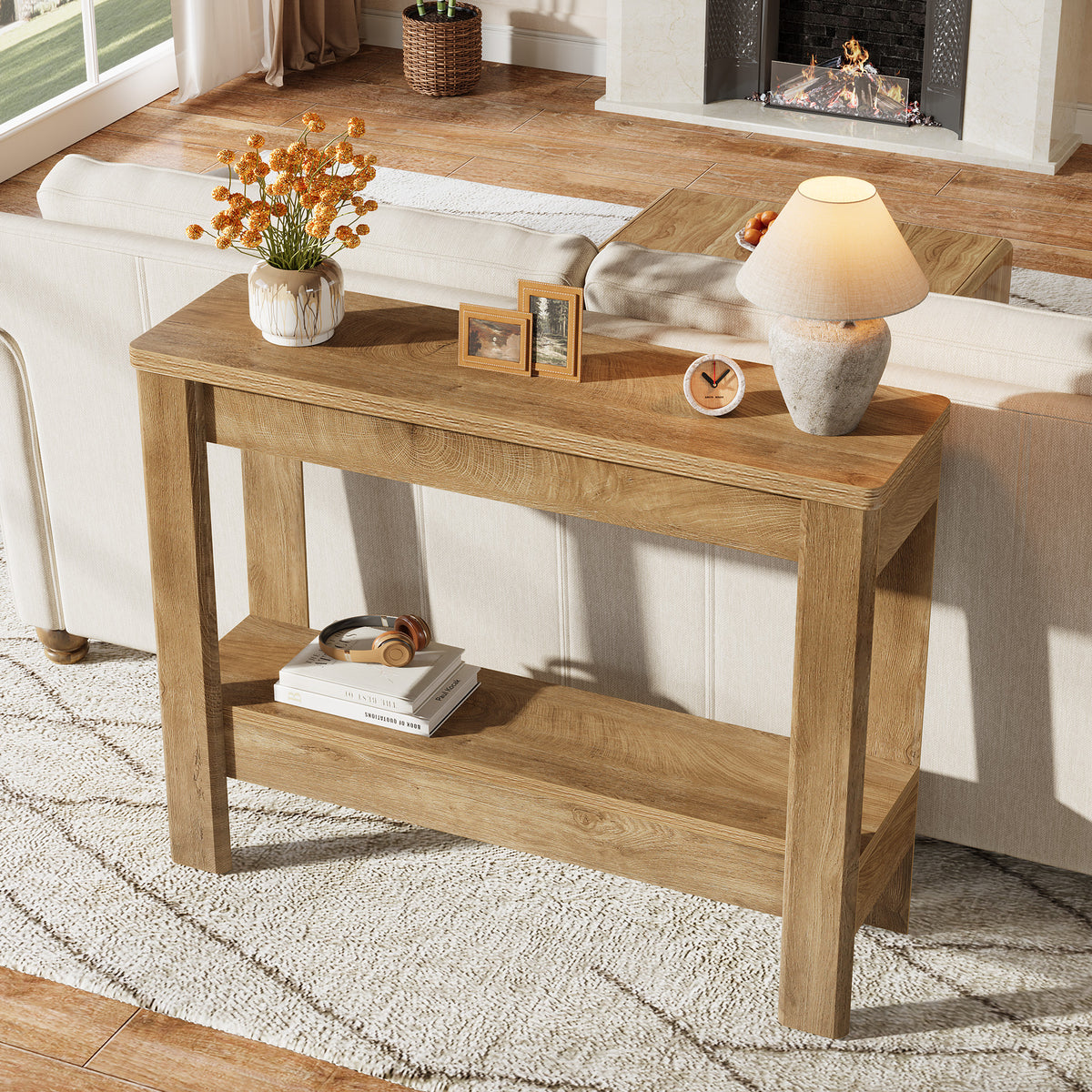 Tribesigns Konsolentisch 105 cm, Schmaler Flurtisch im Landhausstil mit 2 Ablagen