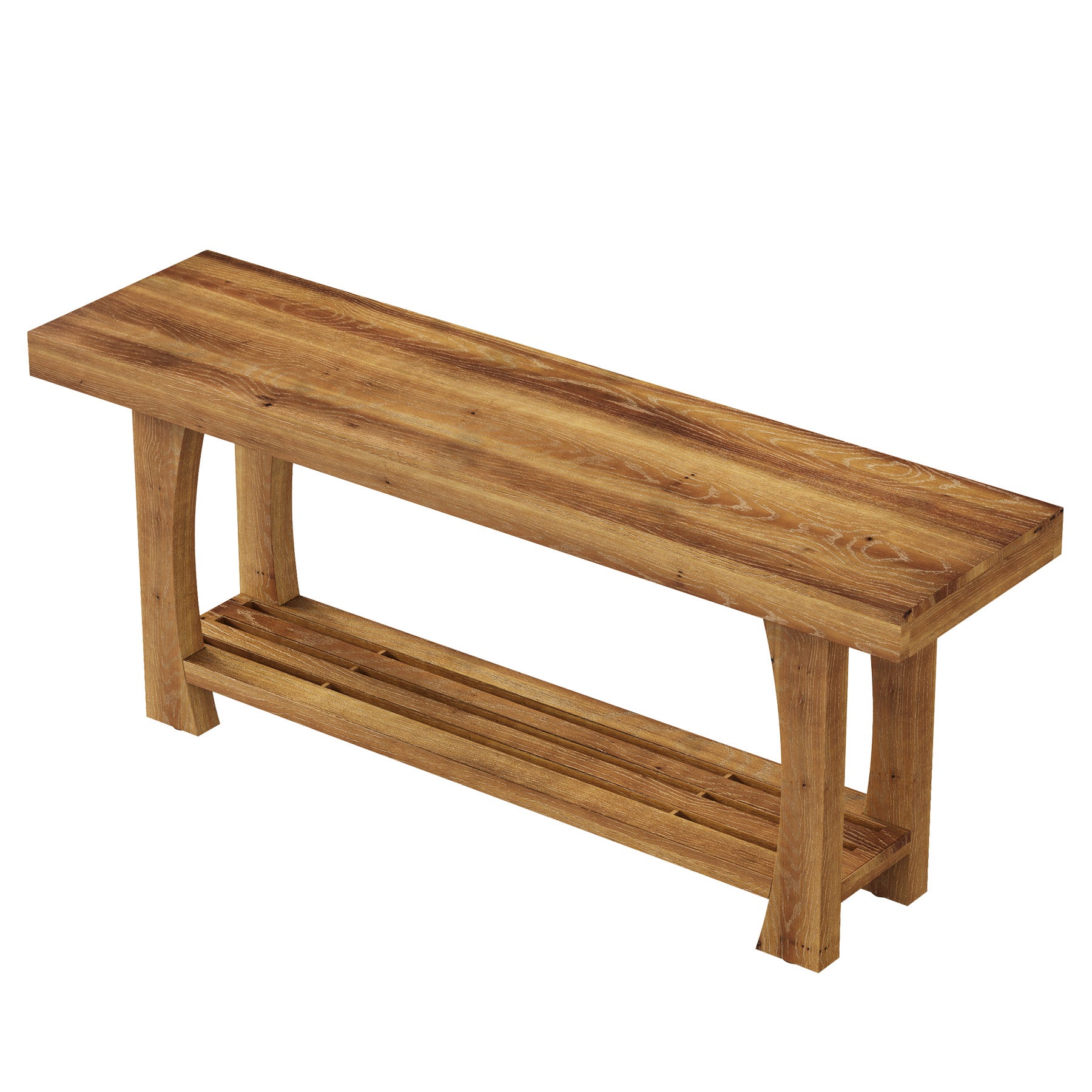 Tribesigns Massivholz TV-Lowboard für 55–70 Zoll Fernseher, TV-Schrank mit 2 Ebenen Ablage & konischen Holzbeinen