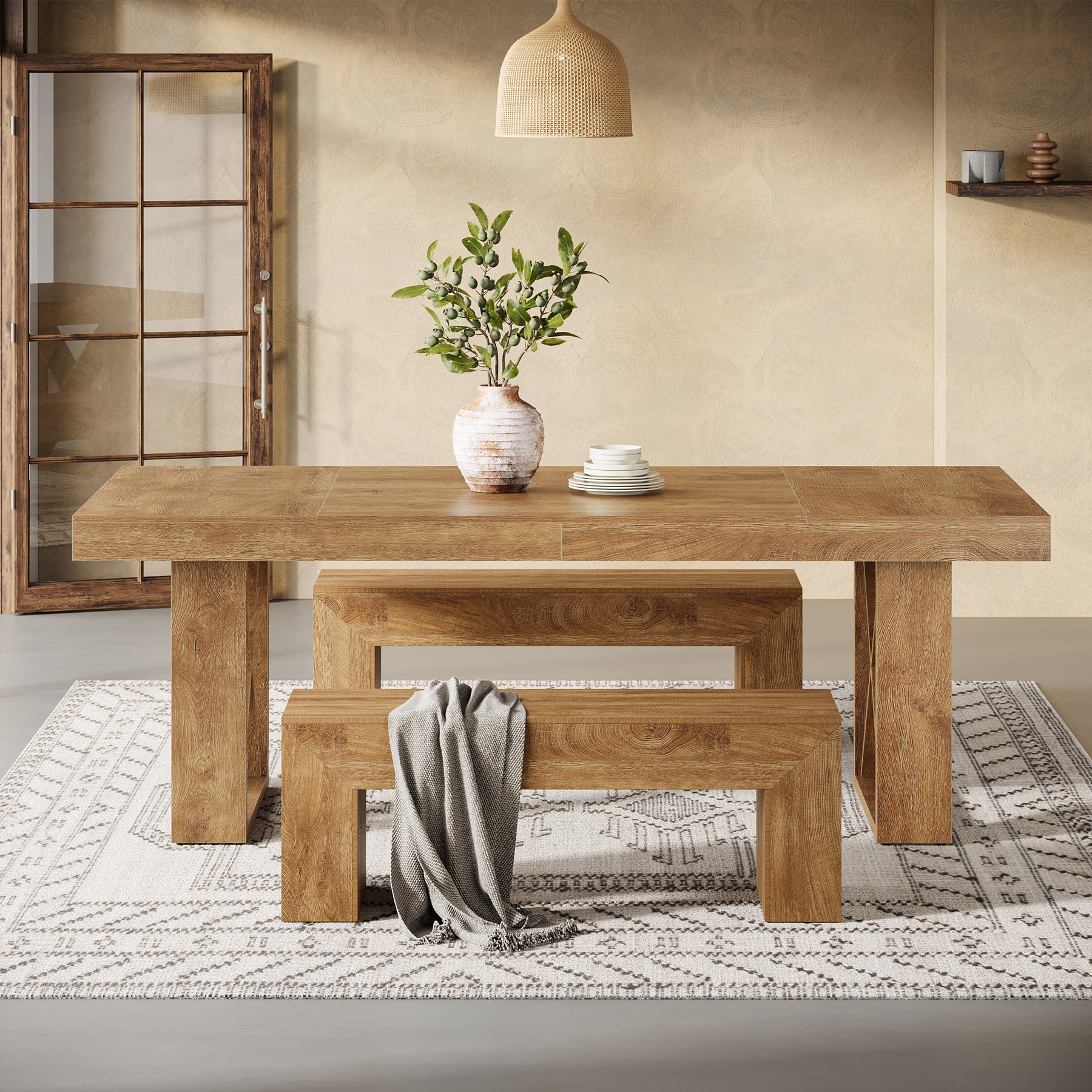 Tribesigns 160 cm rechteckiger Esstisch für 4-6 Personen, Landhaus-Design mit massiver Optik