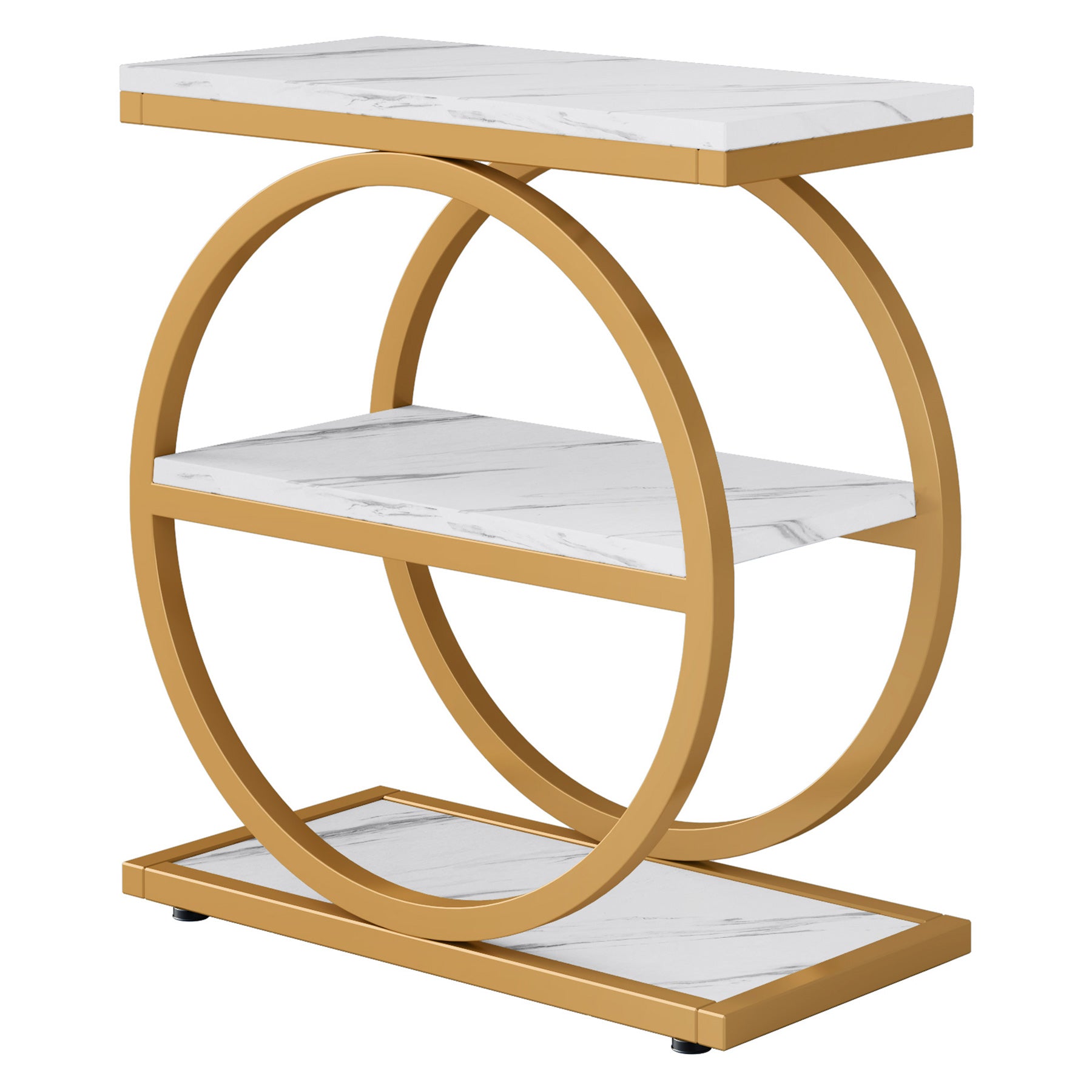 3-stöckiger Beistelltisch, industrieller Sofa-Beistelltisch mit rundem Metallrahmen