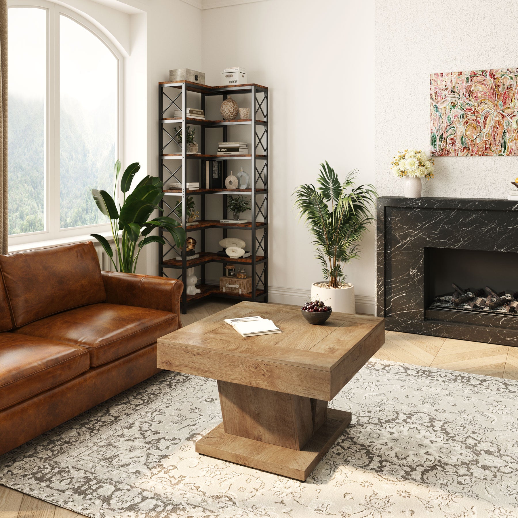 Couchtisch aus Holz, 80cm moderner Mitteltisch, Cocktail-Teetisch