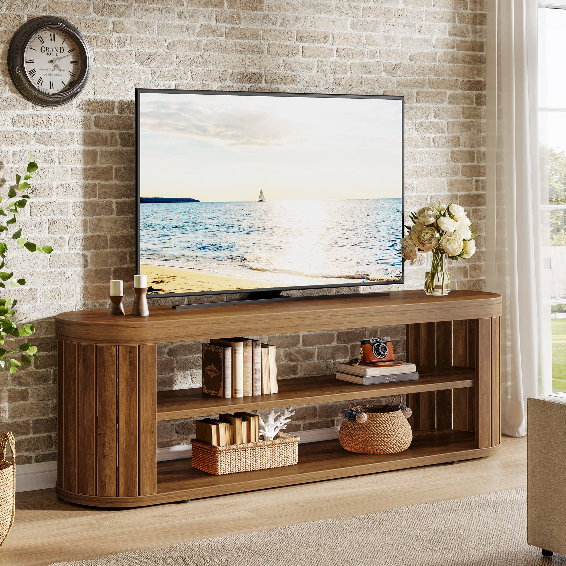 Tribesigns TV Lowboard 120 cm für Fernseher bis 55 Zoll, TV-Schrank mit 2 offenen Ablagen