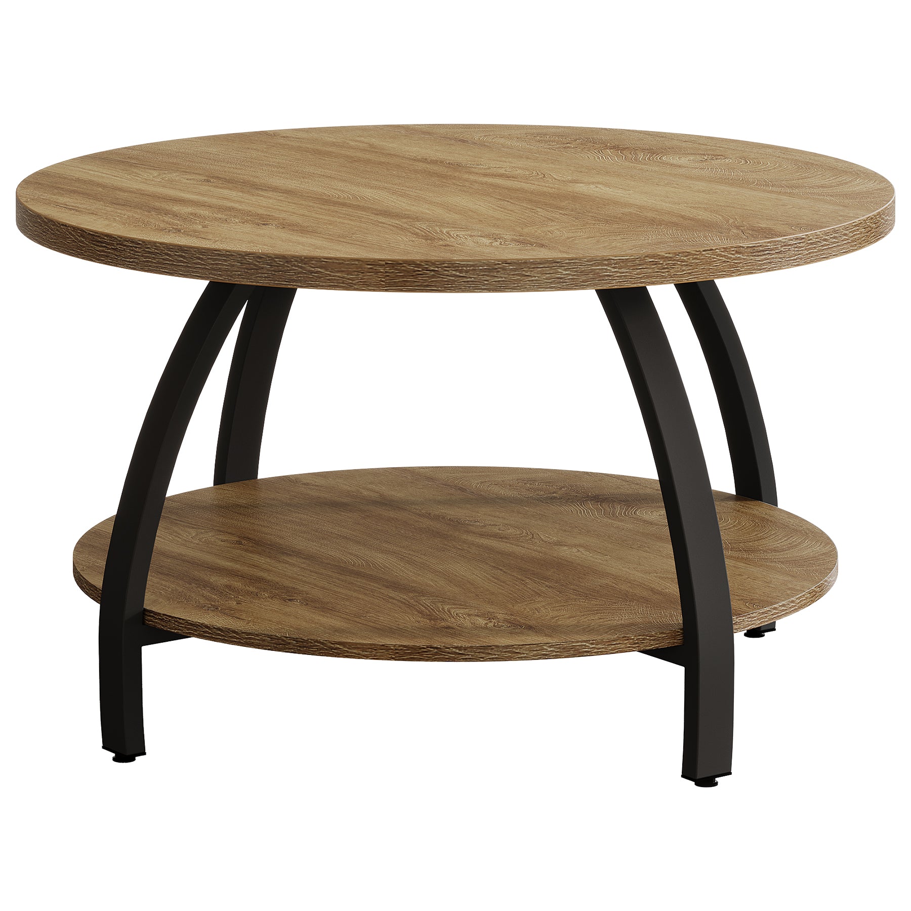 Tribesigns Runder Couchtisch 80 cm mit 2 Ablagen, Kleiner Sofatisch im Industrial Stil mit Metallbeinen