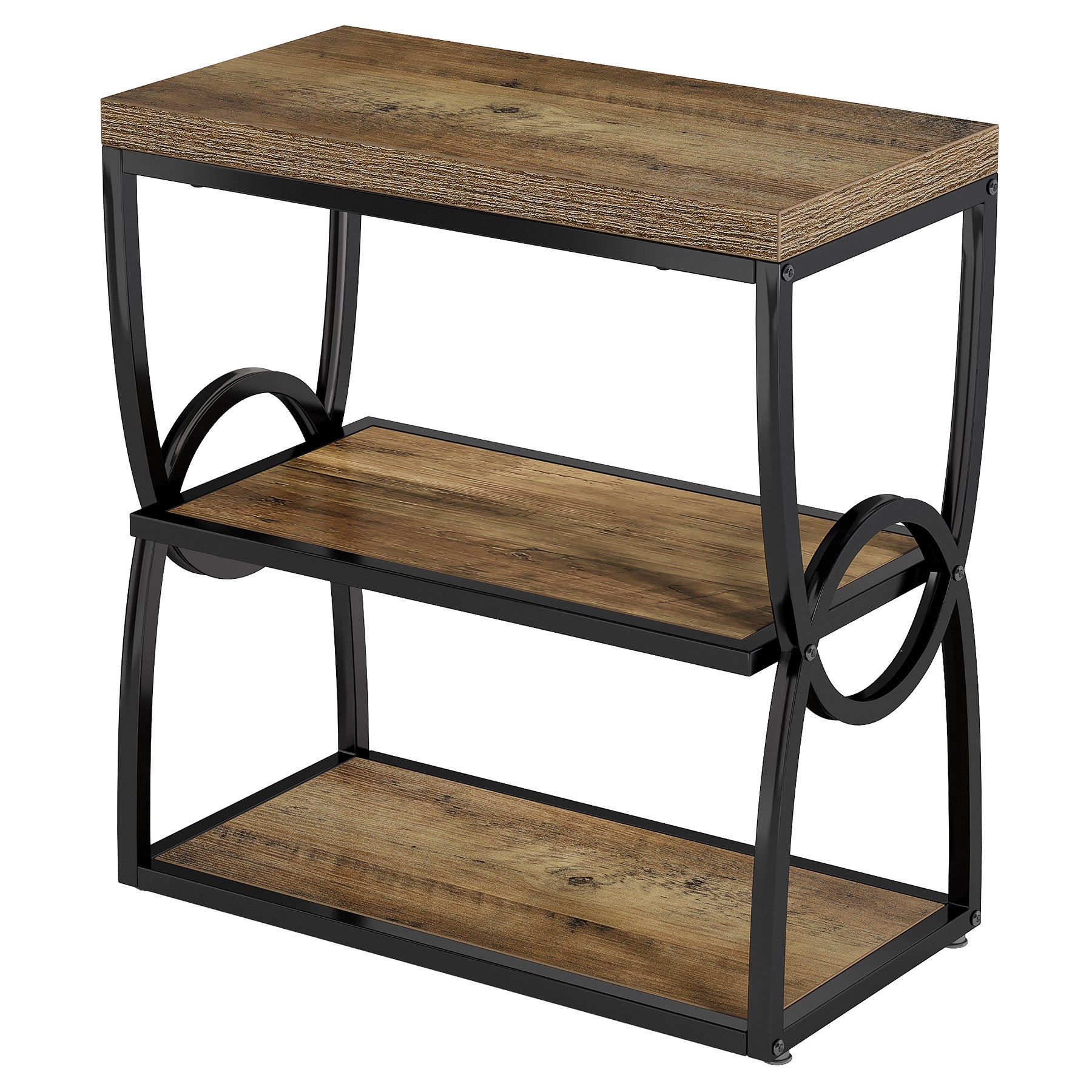 Tribesigns Beistelltisch 60 cm mit 3 Ablagen, Schmaler Nachttisch im Industrial-Stil