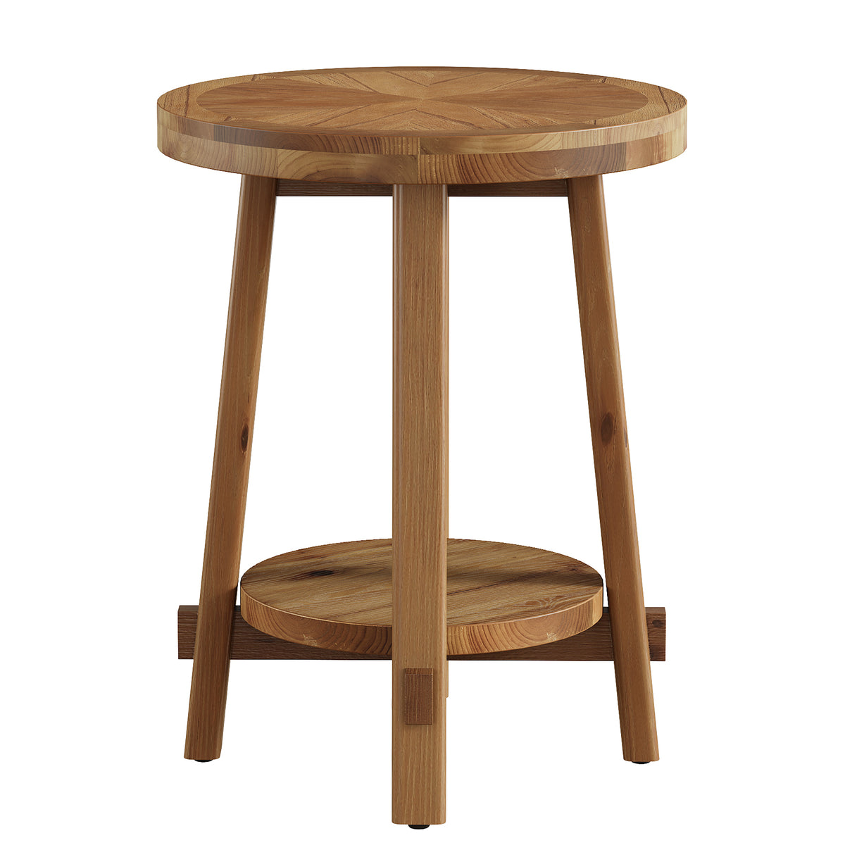 Tribesigns Runder Massivholz Beistelltisch 50 cm mit 2 Ablagen, Landhausstil