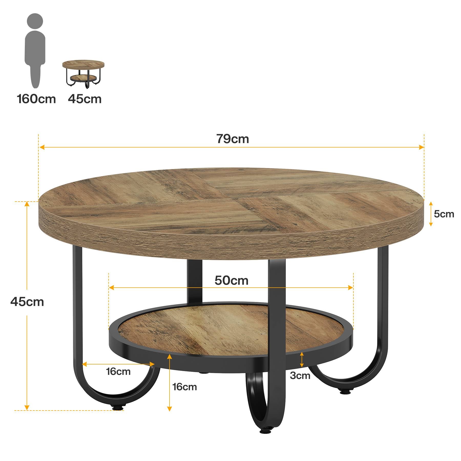 79 cm Couchtisch, 2-stufiger Mitteltisch, Cocktail-Teetisch mit Ablagen