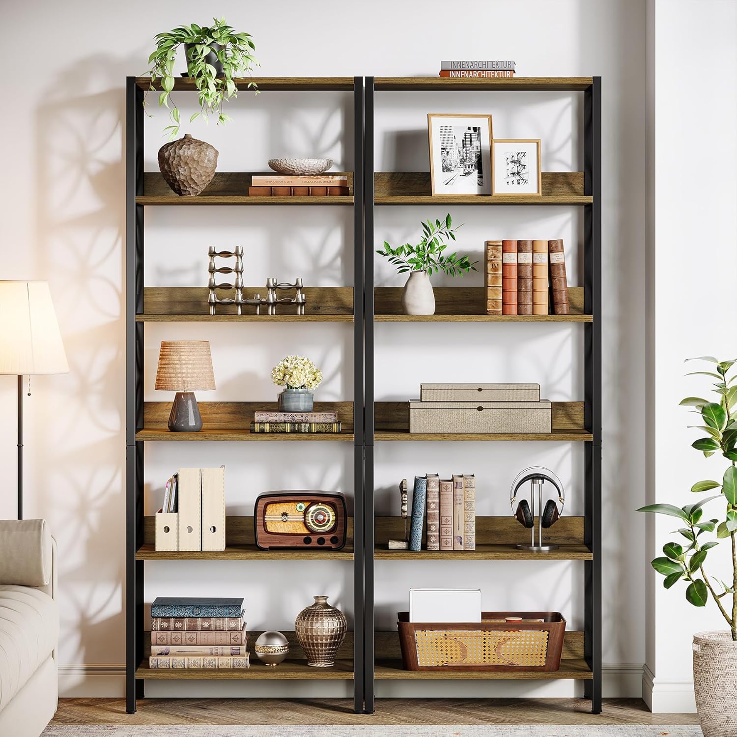 6-Lagiges 180 cm großes Bücherregal im Industriestil mit Metallrahmen