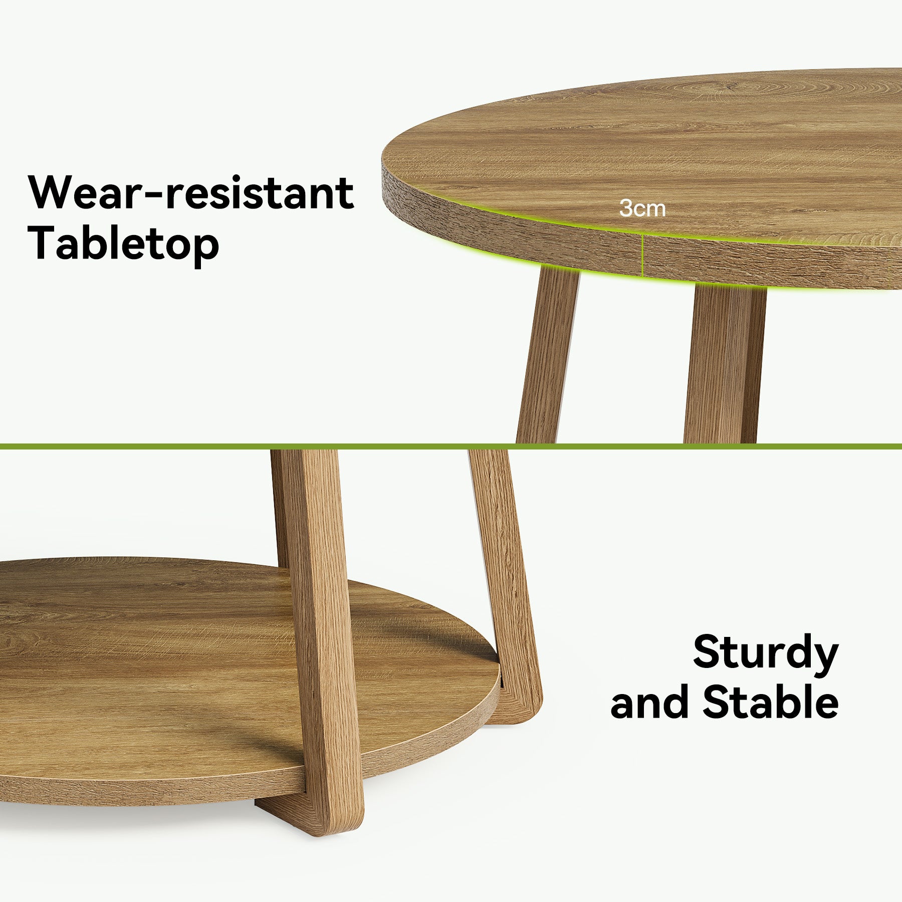 Tribesigns Runder Couchtisch 80 cm mit Ablage, 2 Ebenen Wohnzimmertisch klein mit Stauraum