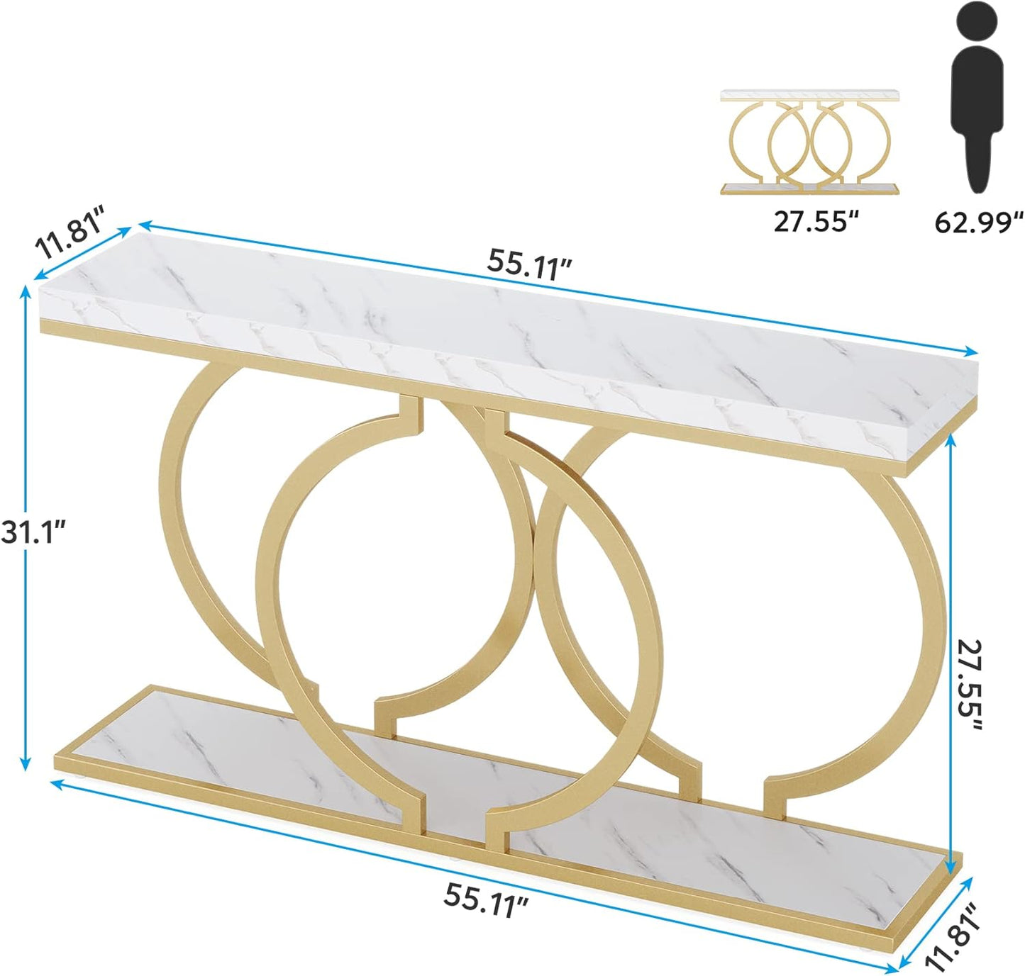 Modern Weiß und Gold Konsolentisch - Faux Marmor Sofa Tisch