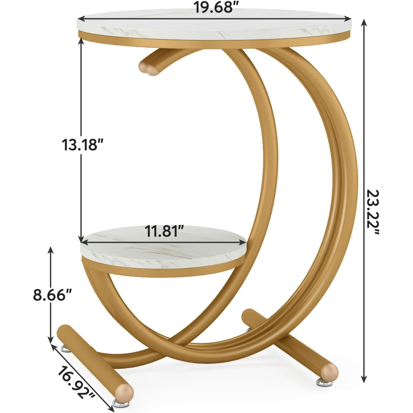 Modern Side Table - 2-stöckiger Beistelltisch mit C-förmigen Metallbeinen