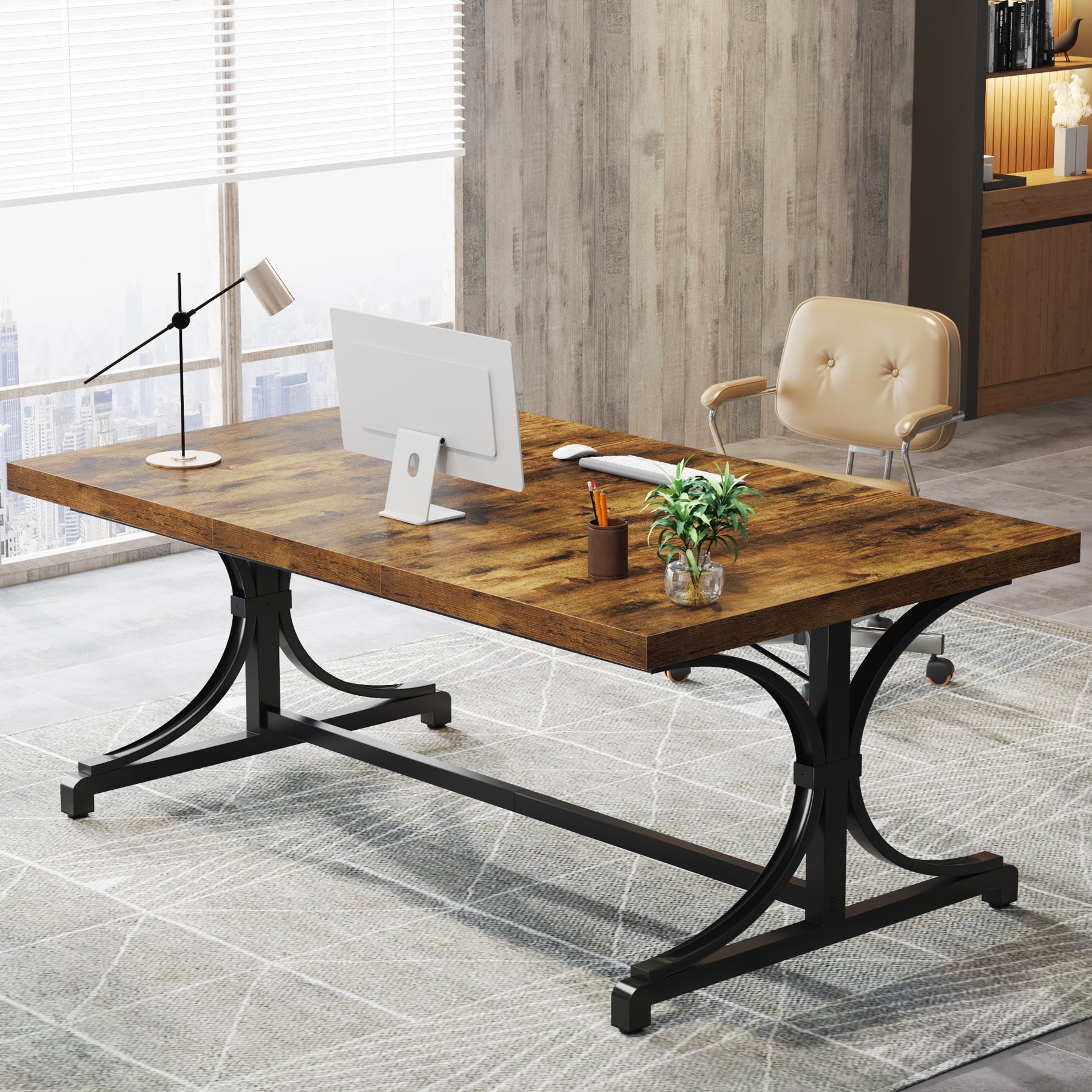 62.4-Inch Executive Desk, Rectangle Conference Table for 4-6 People Tribesigns