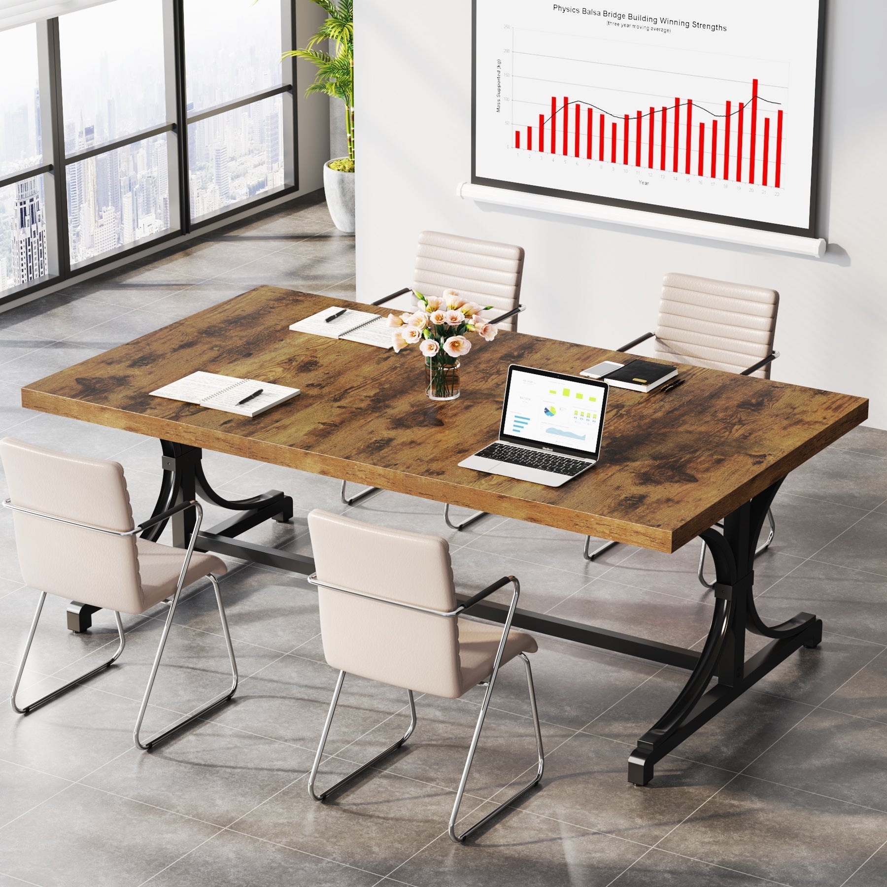 62.4-Inch Executive Desk, Rectangle Conference Table for 4-6 People Tribesigns