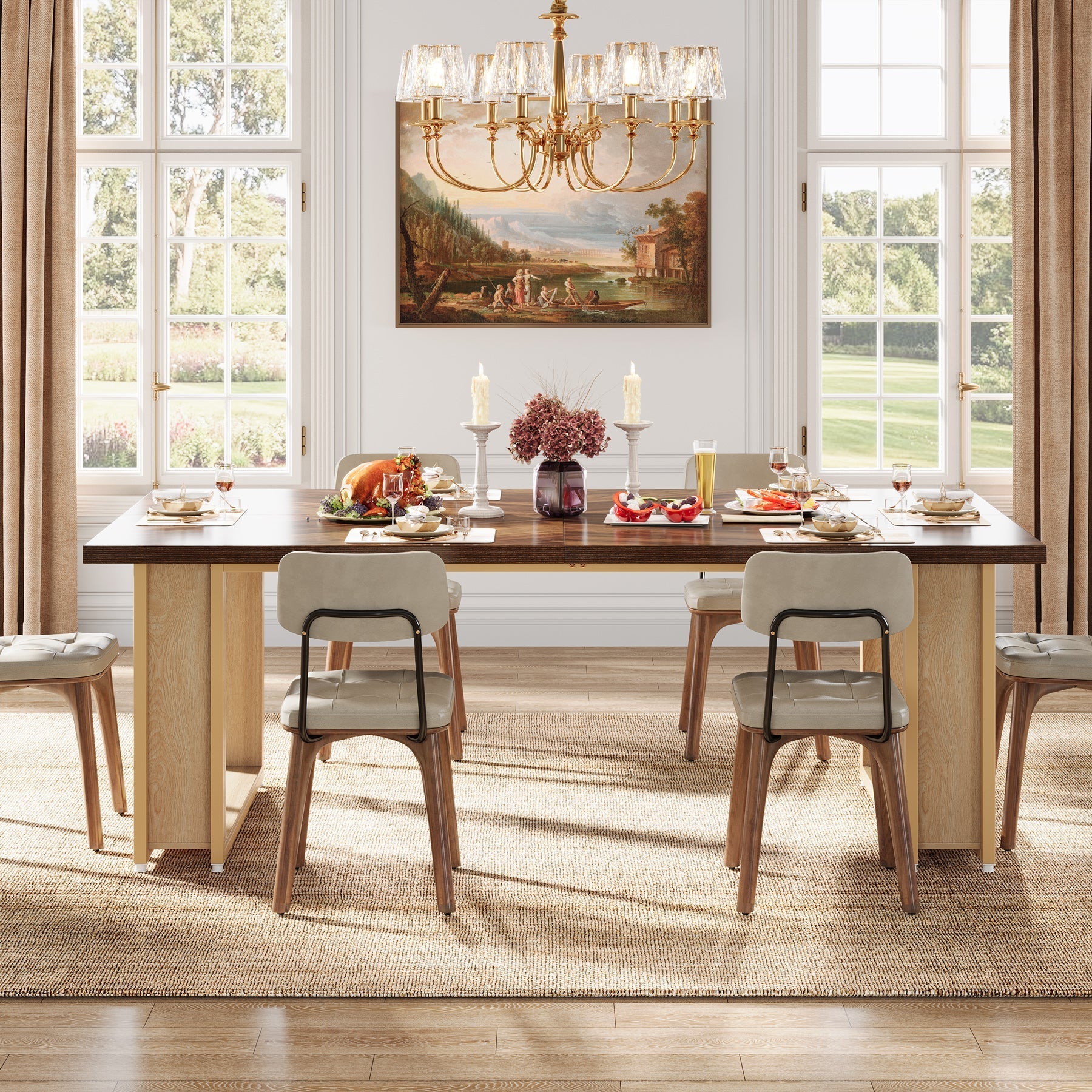 63-Inch Dining Table for 4-6, Wood Kitchen Table for Dining Room Tribesigns