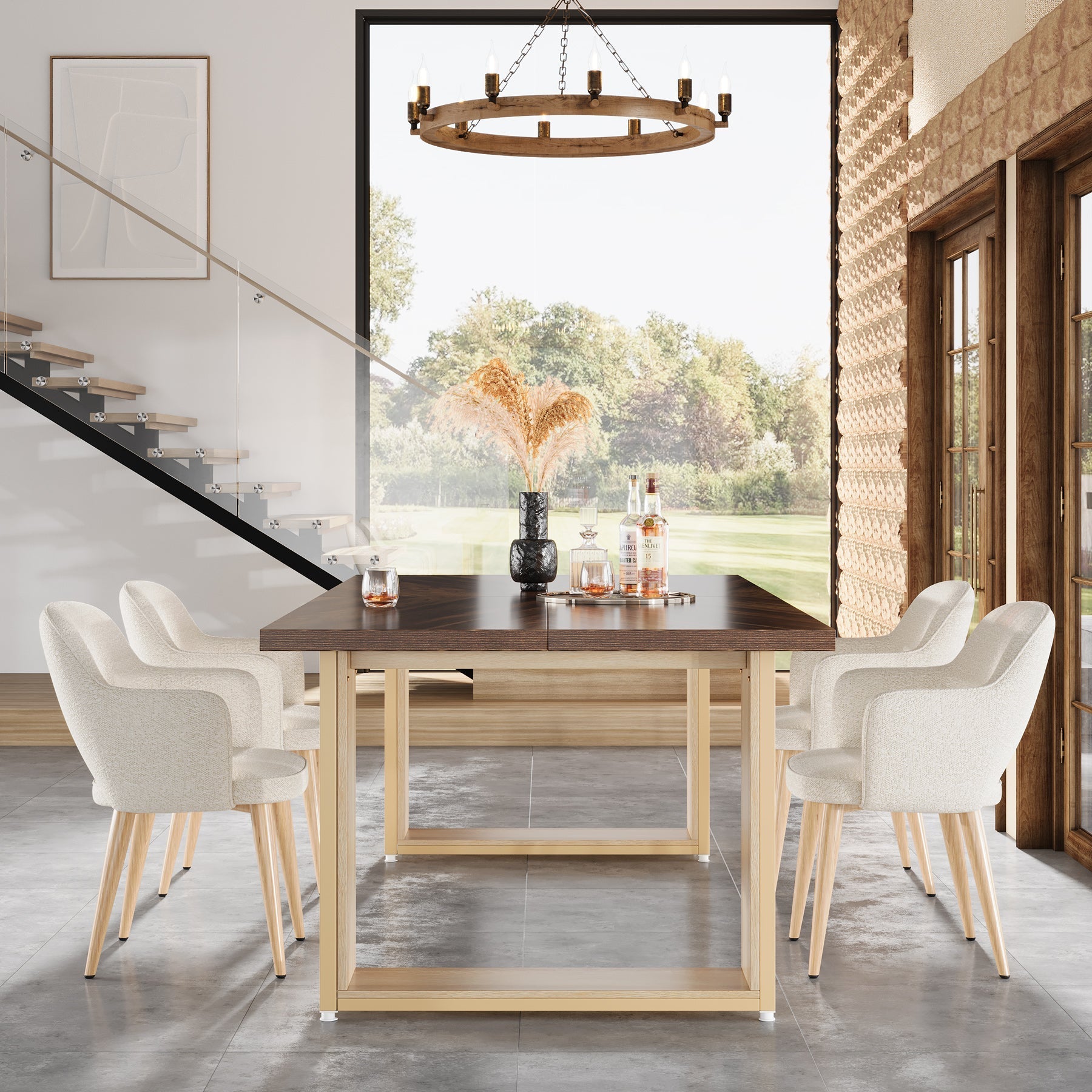 63-Inch Dining Table for 4-6, Wood Kitchen Table for Dining Room Tribesigns