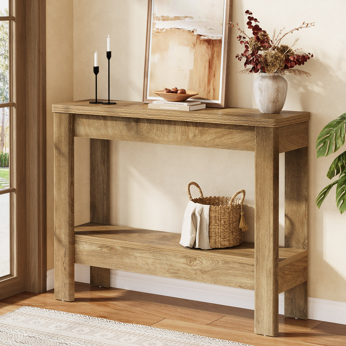Tribesigns Konsolentisch 105 cm, Schmaler Flurtisch im Landhausstil mit 2 Ablagen