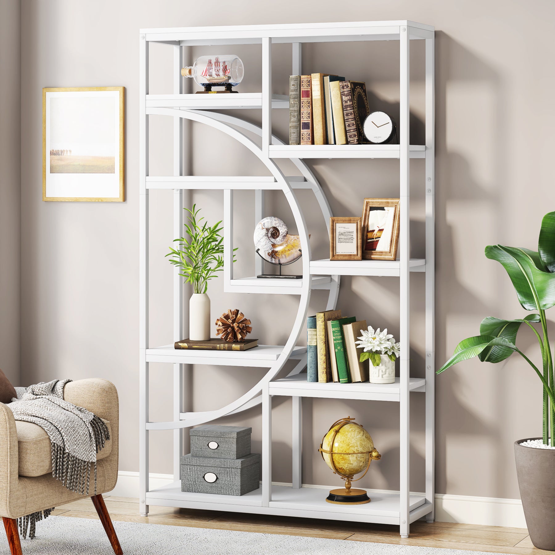 Freistehendes Bücherregal, 175 cm Etagere-Bücherregal mit 9 offenen Regalen