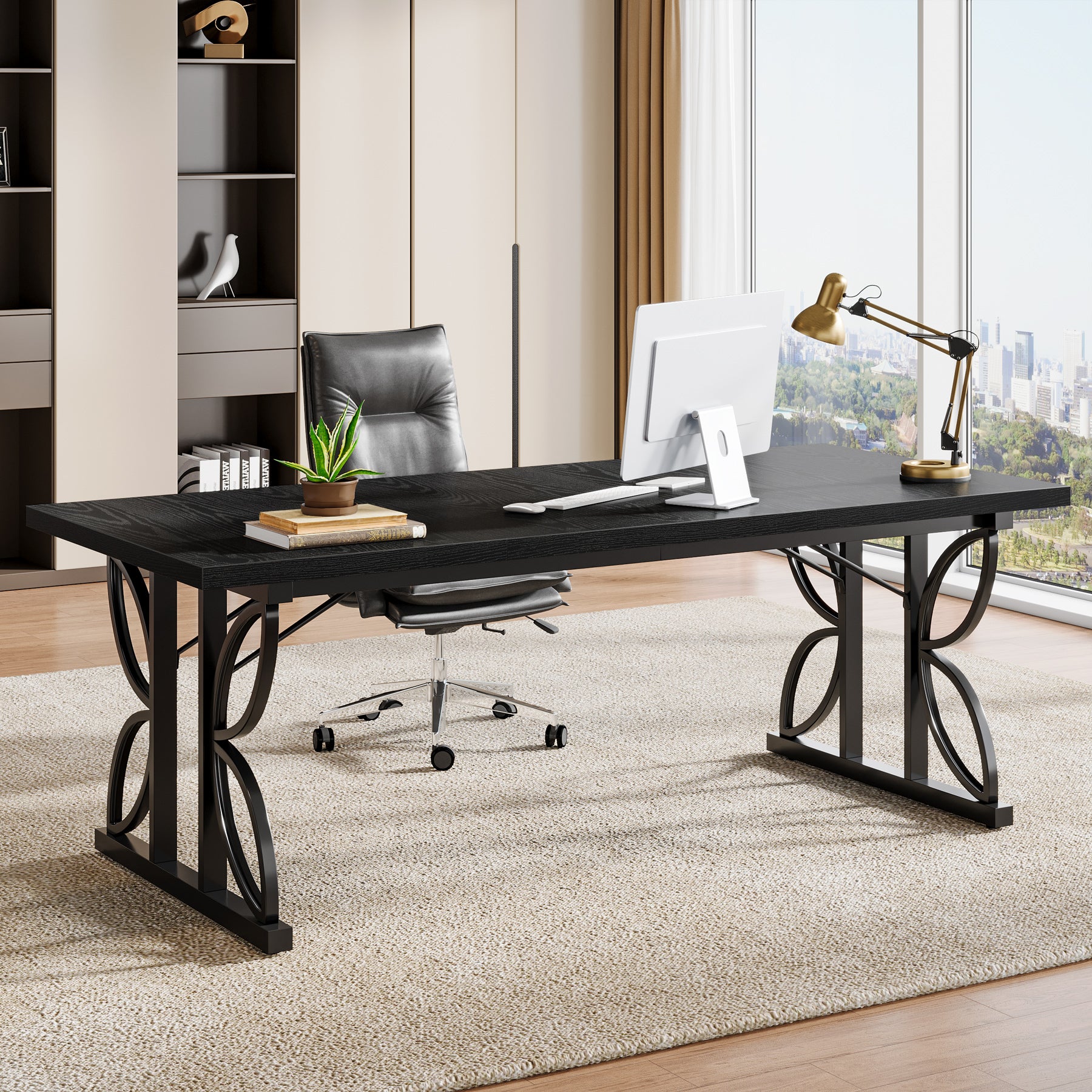 180 cm Schreibtisch, moderner Büro-Computertisch mit Metallrahmen
