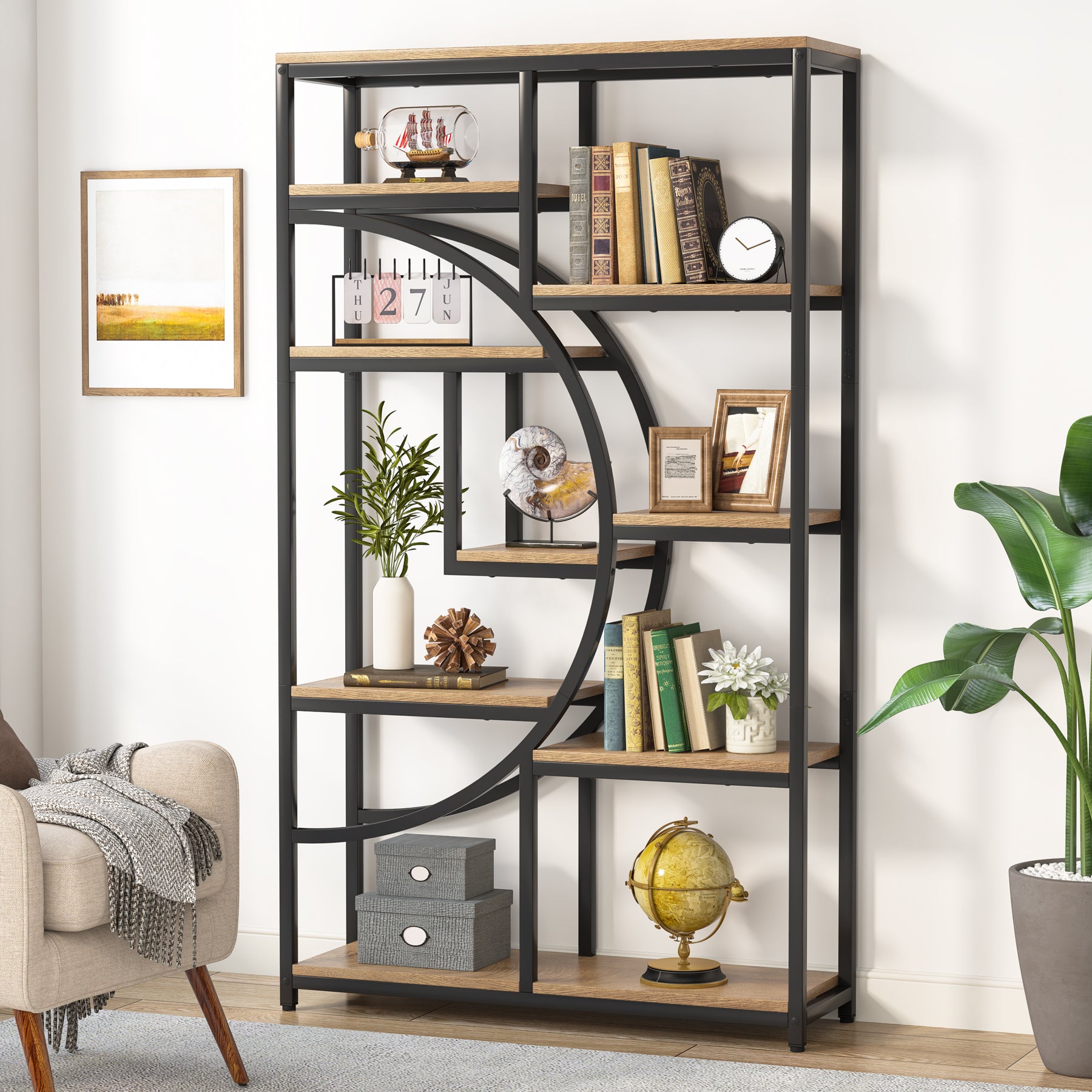 Freistehendes Bücherregal, 175 cm Etagere-Bücherregal mit 9 offenen Regalen