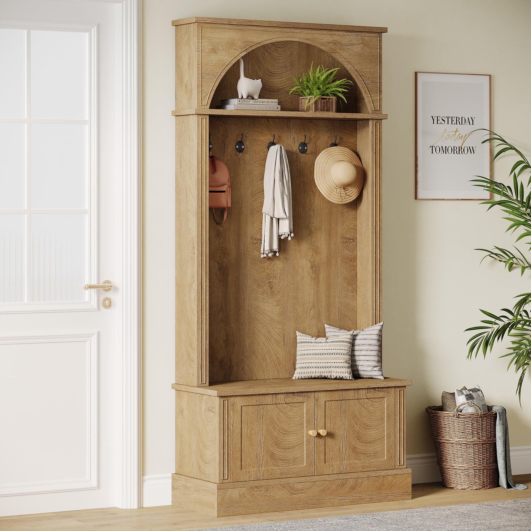 Tribesigns Garderobe mit Sitzbank & Schuhregal, Flurgarderobe 4-in-1 mit 5 Doppelhaken, verstellbare Ablagen
