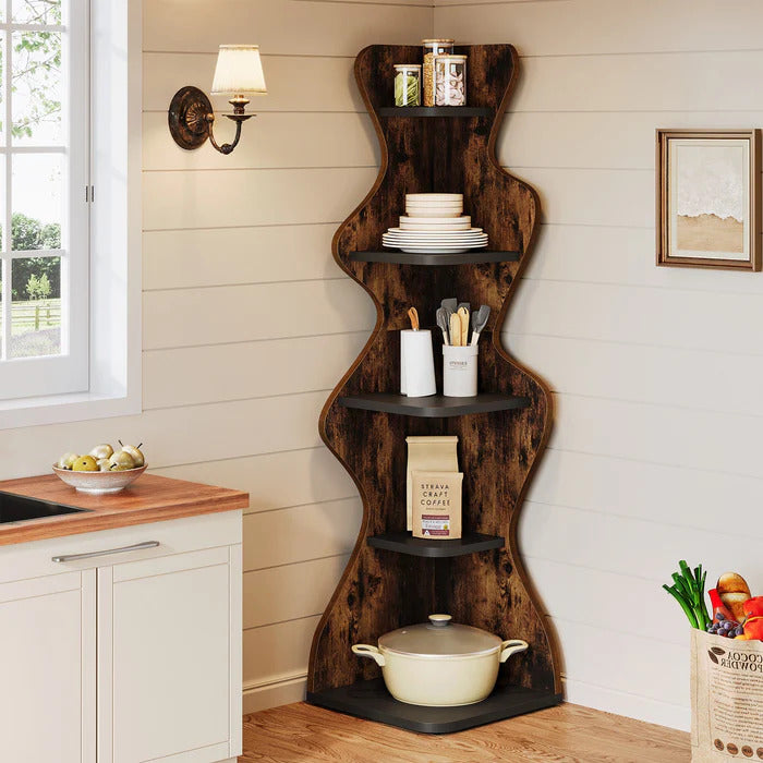 5-stufiges Eckregal aus Holz, 175 cm Hohes Standregal für Wohnzimmer, Schlafzimmer und Küche
