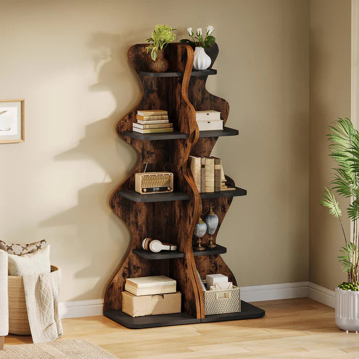 5-stufiges Eckregal aus Holz, 175 cm Hohes Standregal für Wohnzimmer, Schlafzimmer und Küche