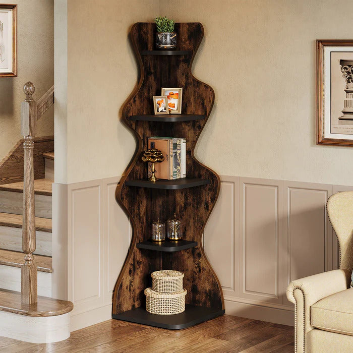 5-stufiges Eckregal aus Holz, 175 cm Hohes Standregal für Wohnzimmer, Schlafzimmer und Küche