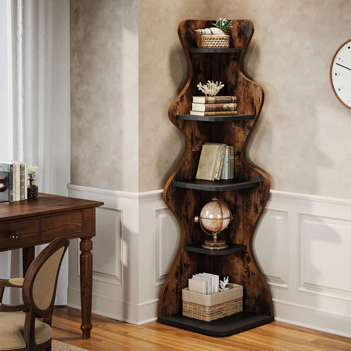 5-stufiges Eckregal aus Holz, 175 cm Hohes Standregal für Wohnzimmer, Schlafzimmer und Küche