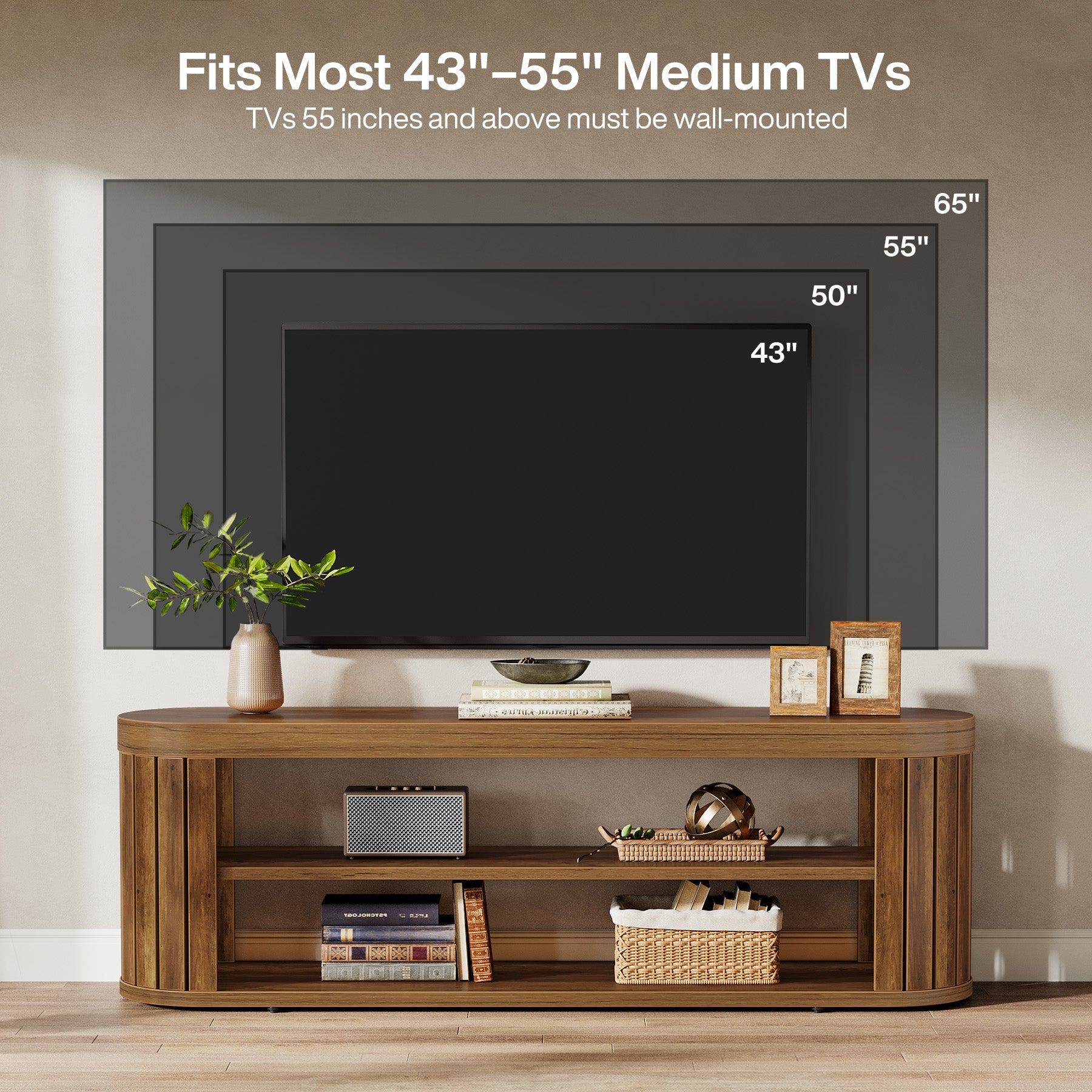 Tribesigns TV Lowboard 120 cm für Fernseher bis 55 Zoll, TV-Schrank mit 2 offenen Ablagen