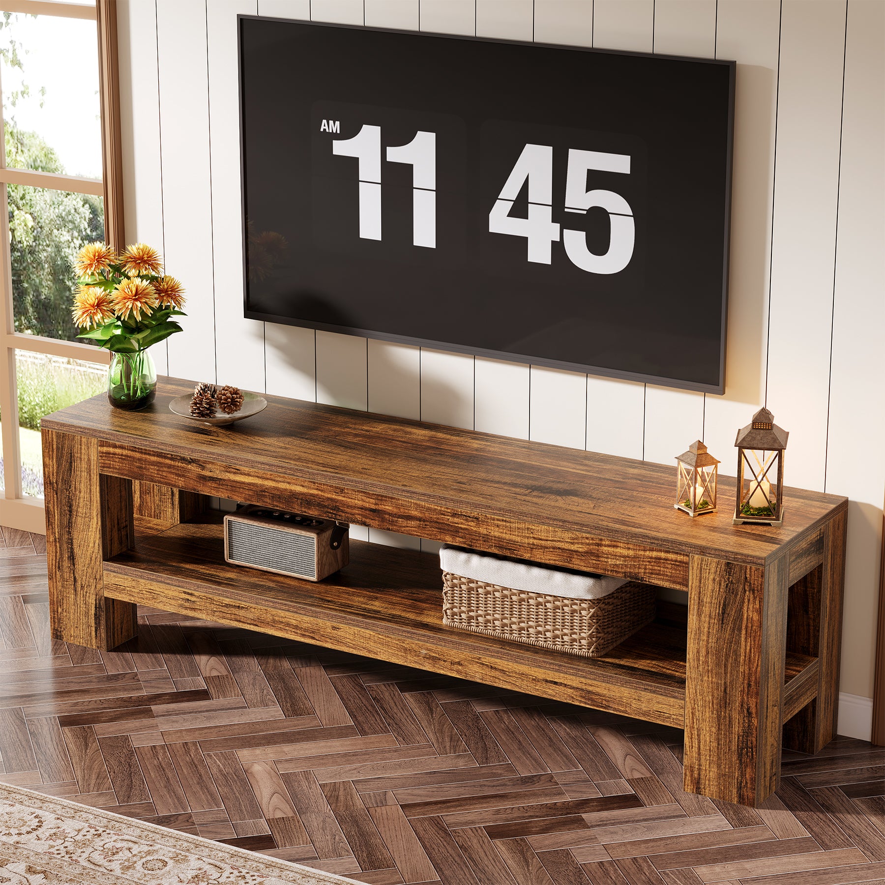 Tribesigns TV Lowboard 150 cm für 55–75 Zoll Fernseher, Rustikale TV Konsole mit Ablage