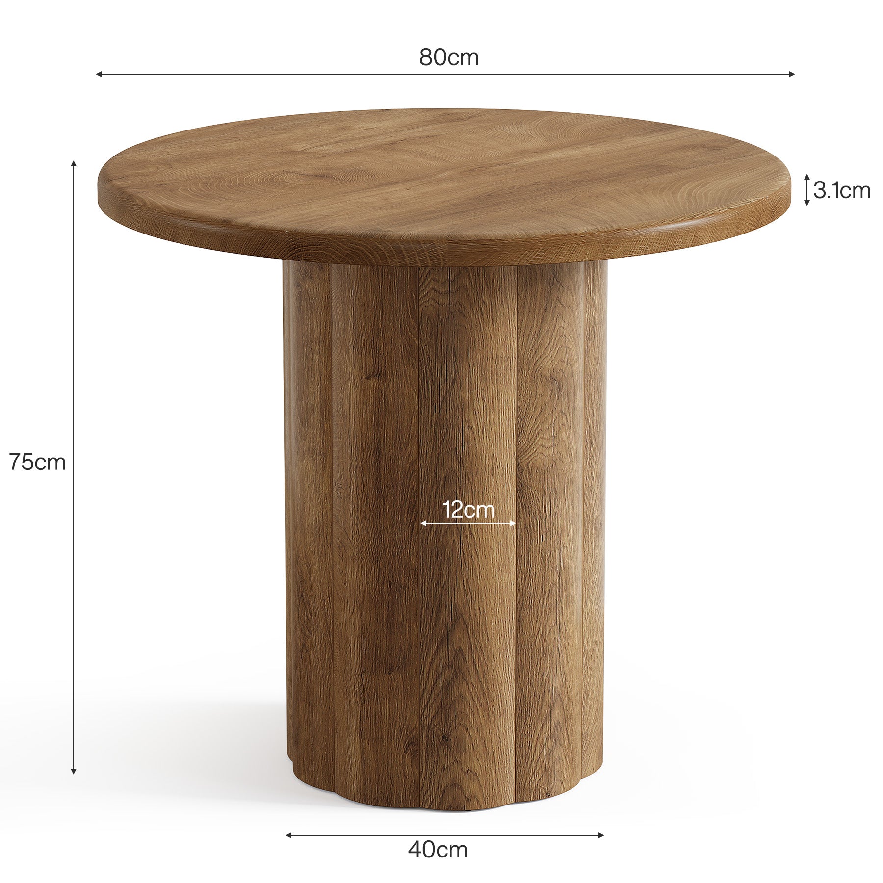 80 cm Runder Konferenztisch für 4 Personen, Bürotisch mit stabiler Basis in Braun