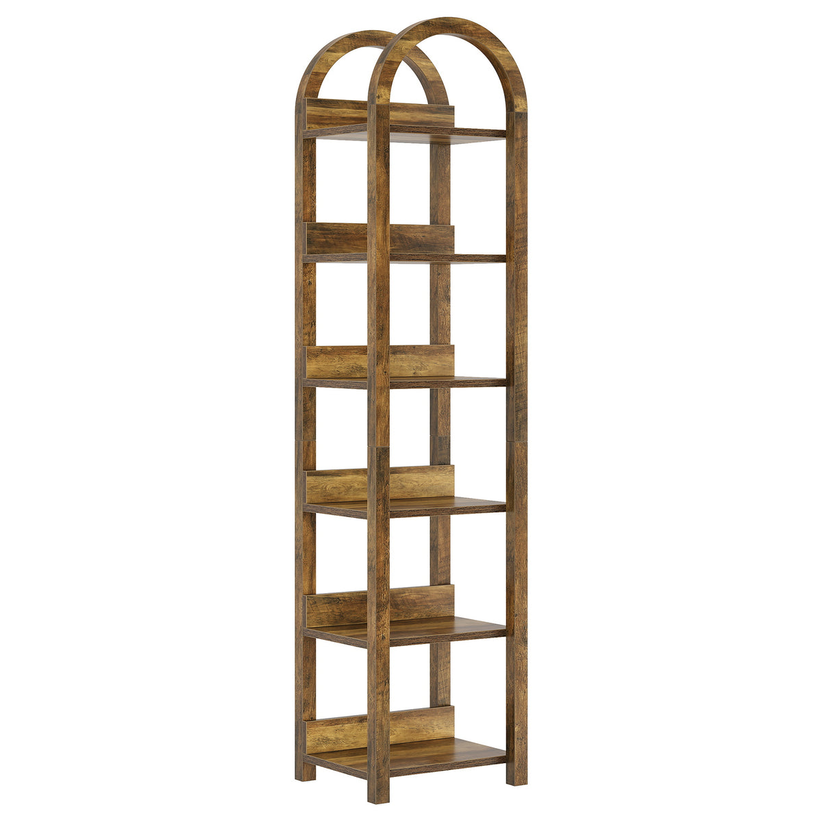 180 cm Hohes Holz-Bücherregal, Schlankes Gewölbtes Regal mit 6 Fächern für kleine Räume