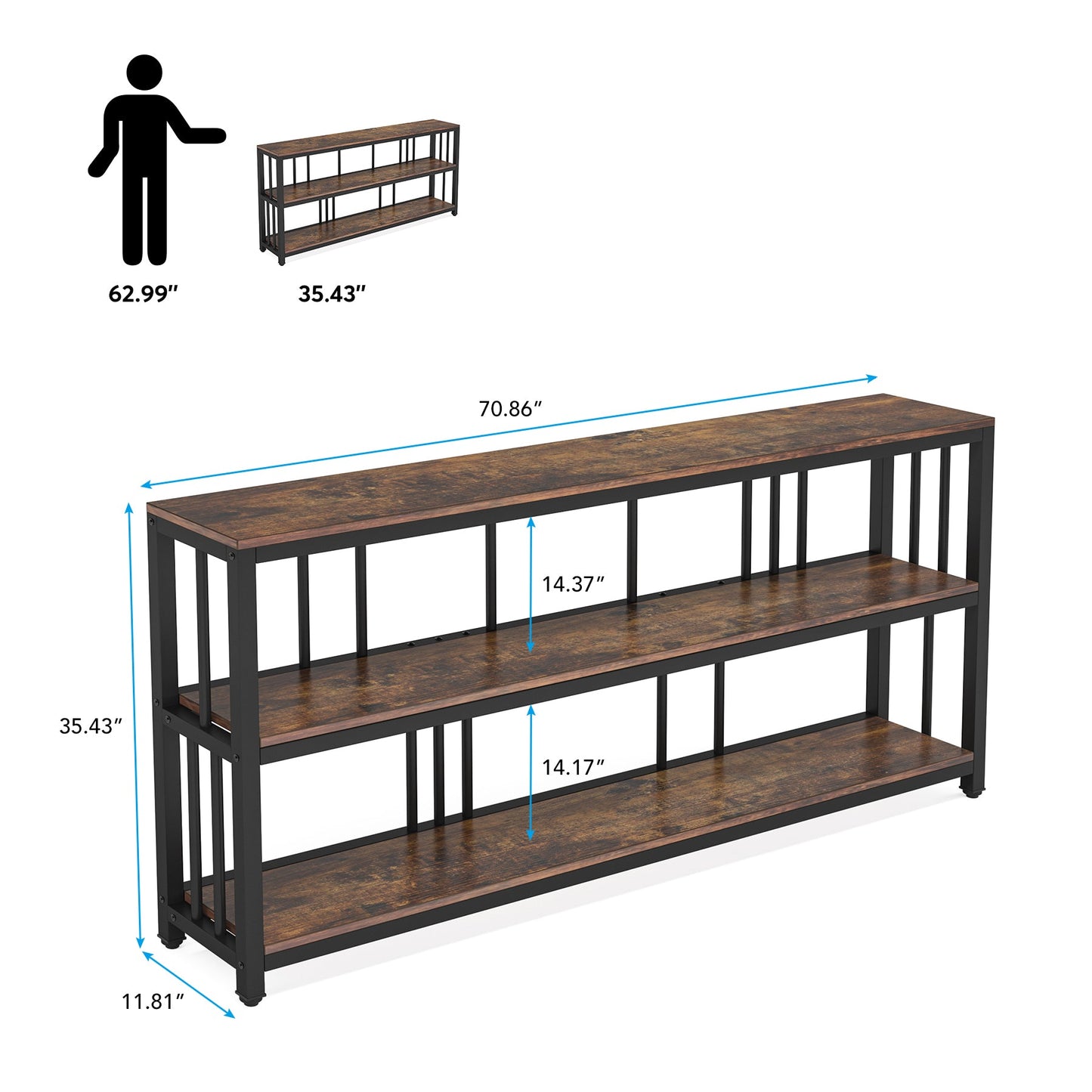 Console Table, 70.9" Sofa Table, 3 Tiers Narrow Long Sofa Table Tribesigns
