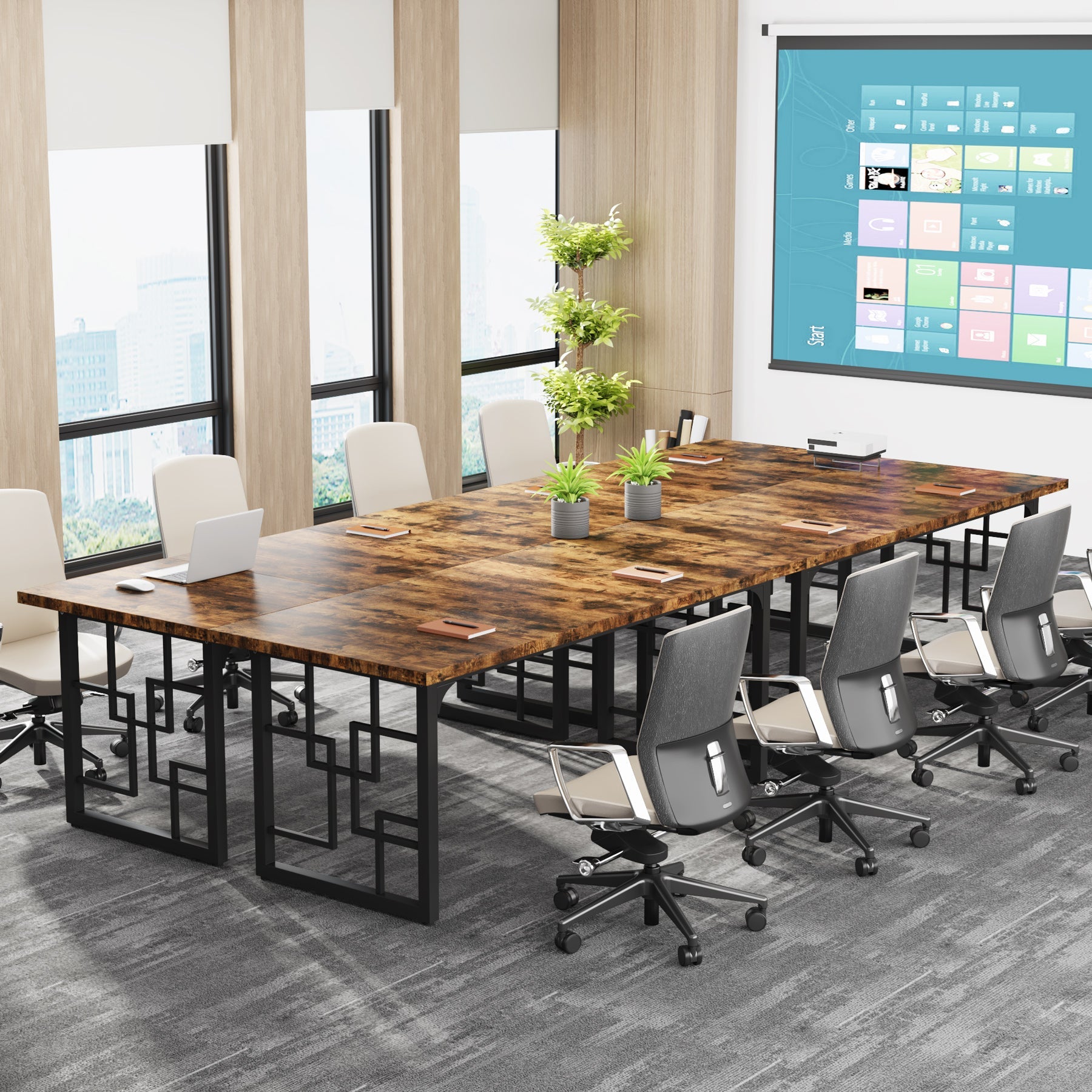 63" Executive Desk, Industrial Study Computer Desk with Metal Legs Tribesigns