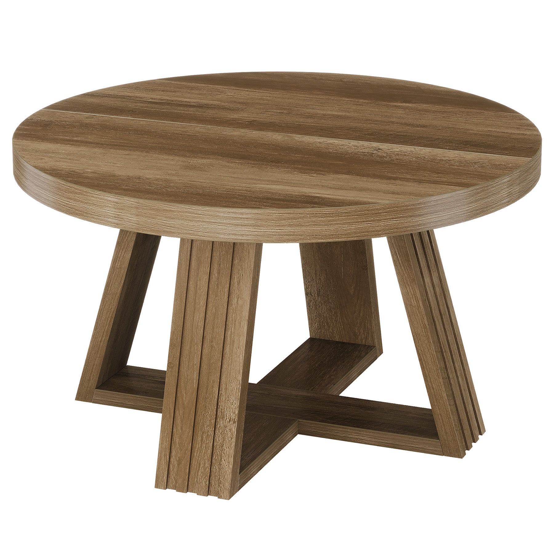 Tribesigns Runder Couchtisch 80 cm im Landhausstil, Wohnzimmertisch mit Holzmaserung & Kreuzgestell