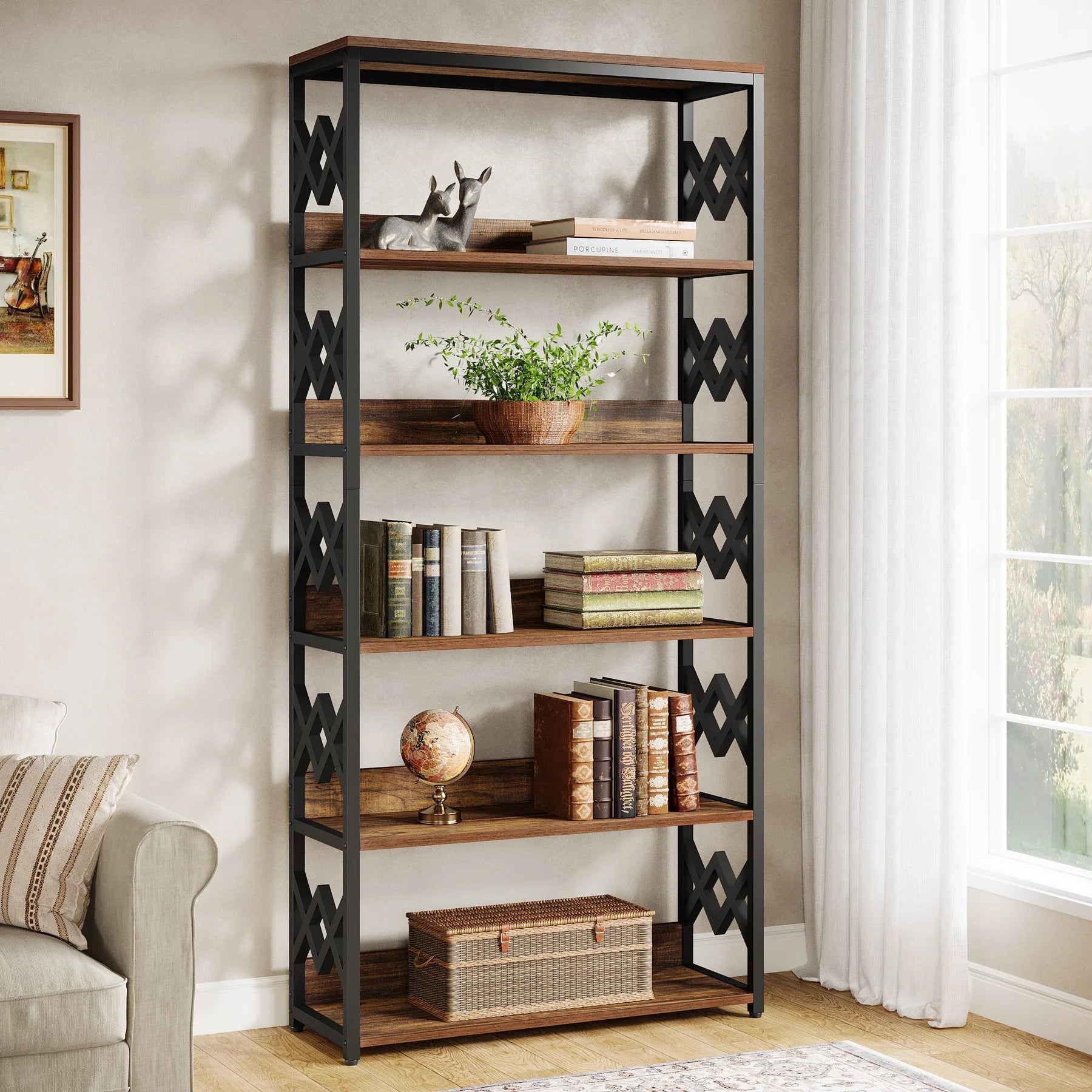 80 cm Bücherregal, 6-stufiges Vintage-Bücherregal mit offenen Regalen