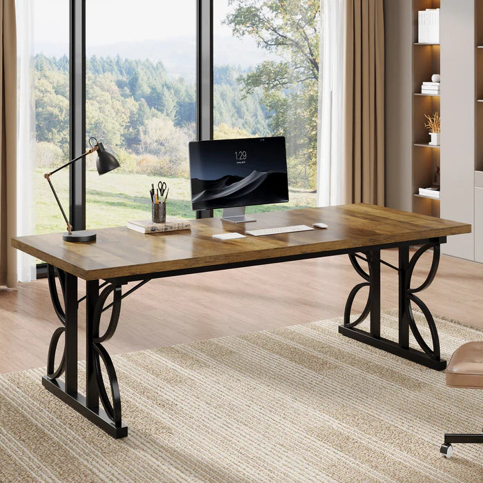 180 cm Schreibtisch, moderner Büro-Computertisch mit Metallrahmen