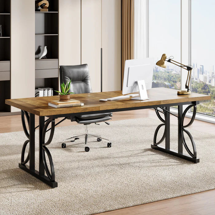 180 cm Schreibtisch, moderner Büro-Computertisch mit Metallrahmen