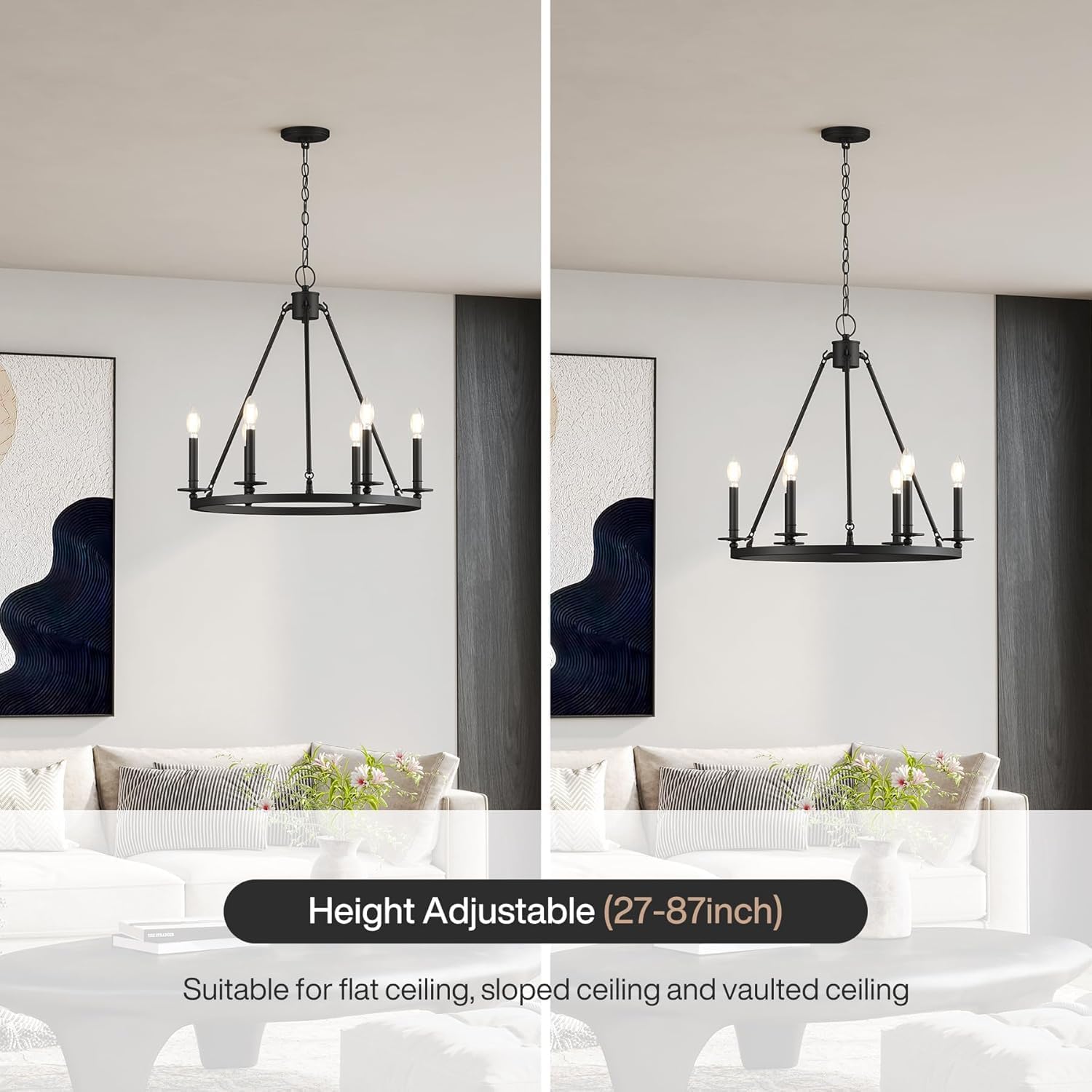 Tribesigns 6-flammiger Wagenrad Kronleuchter Schwarz im Vintage Industrial Stil, E14 Deckenlampe für Wohnzimmer & Esszimmer