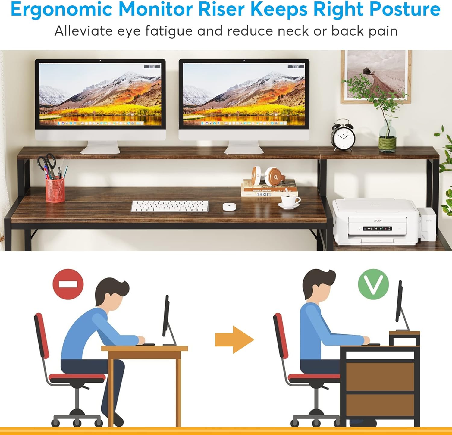Ergonomischer Bürotisch - Tribesigns Schreibtisch mit Schubladen und Monitorständer